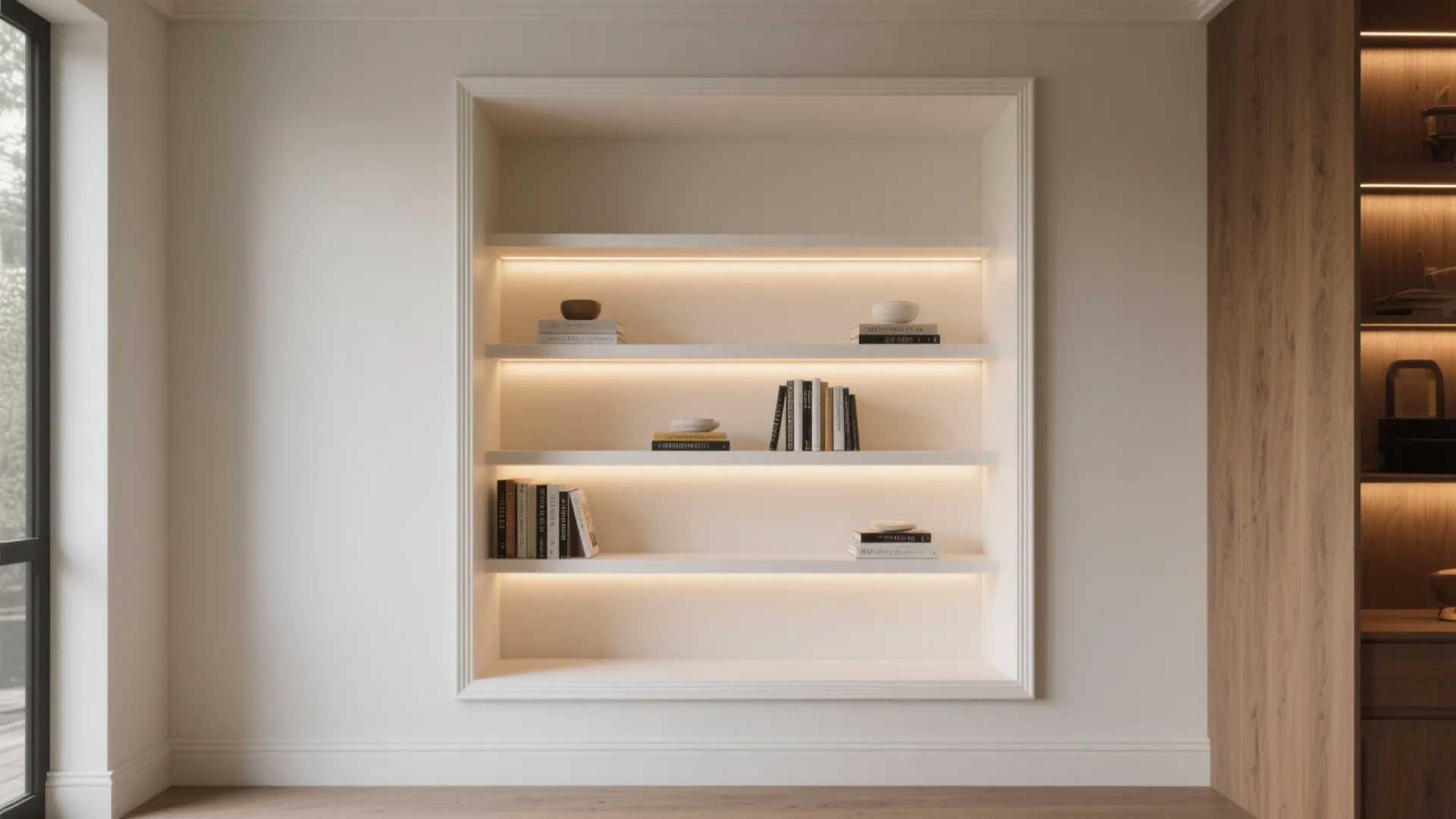 2. Recessed niche shelving with trim