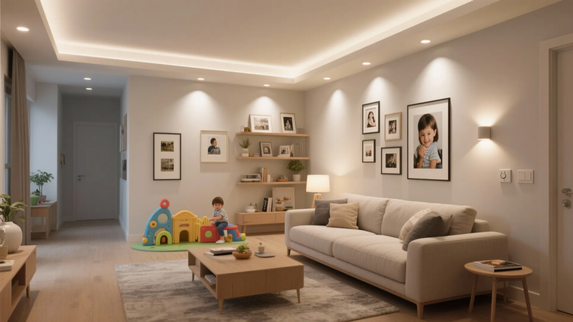 1. Layered Lighting with Recessed and Accent Fixtures