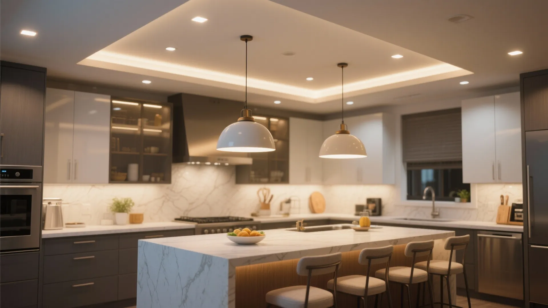 6. Recessed Lighting with Accent Pendants