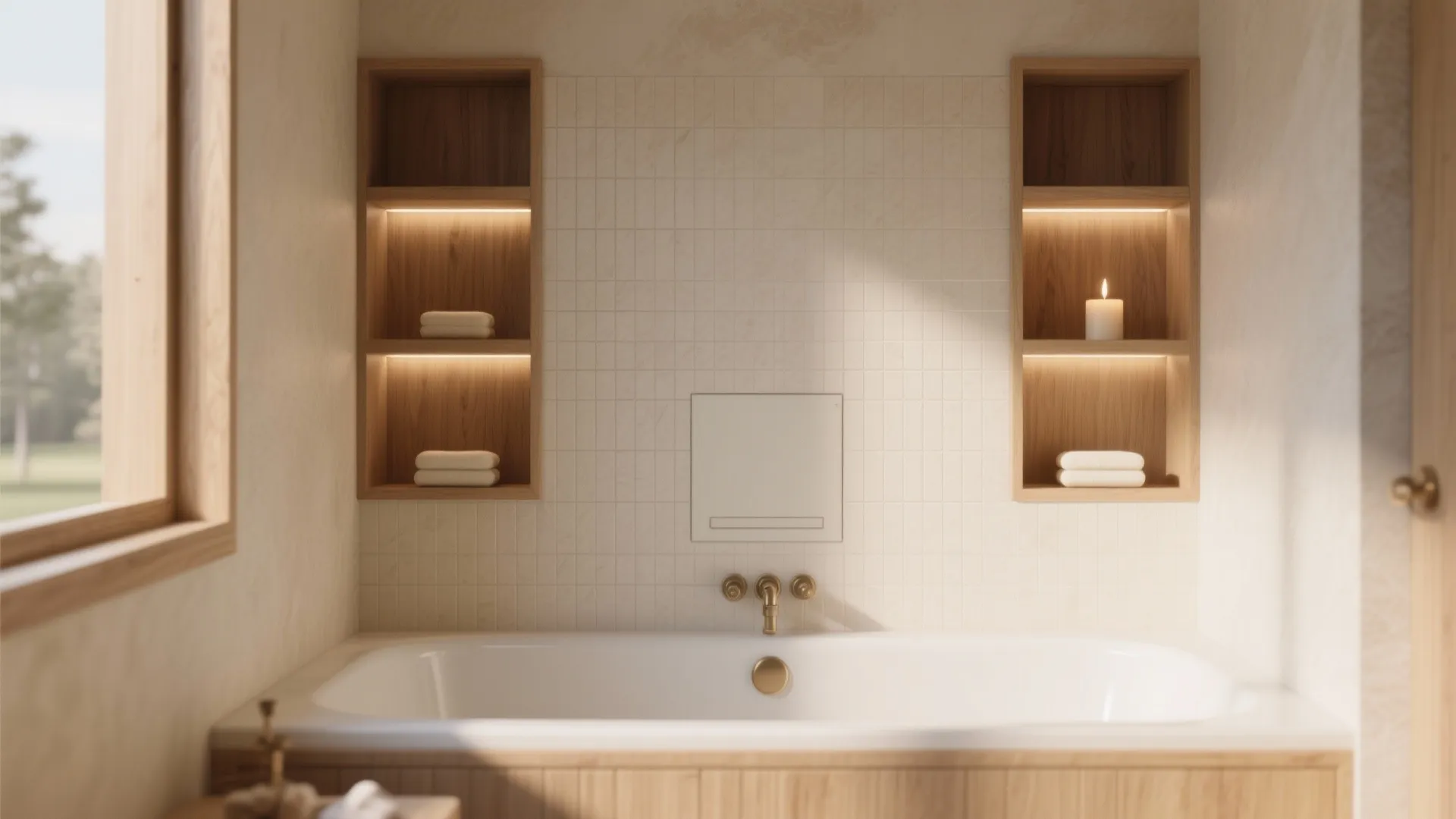 2. Recessed alcove with built-in storage