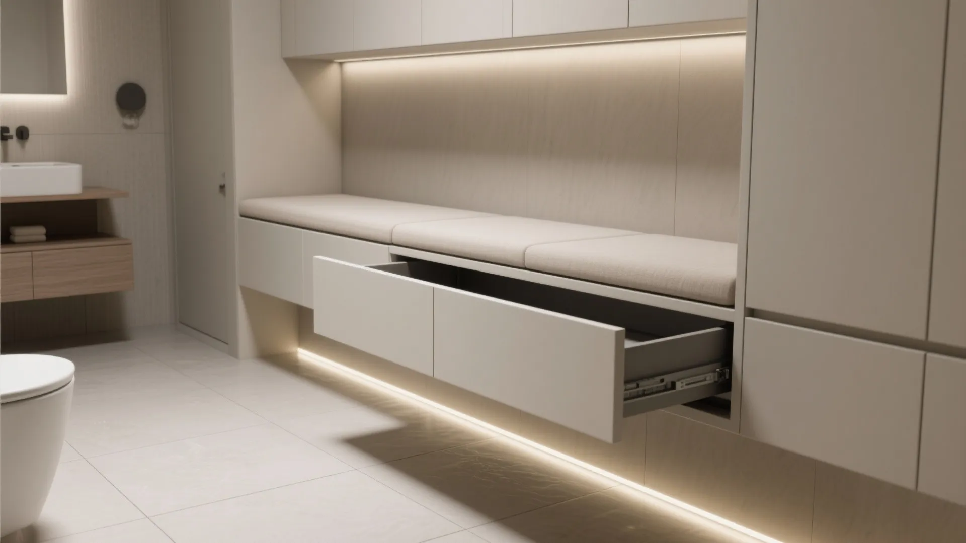 3. Built-in recessed bench with drawer