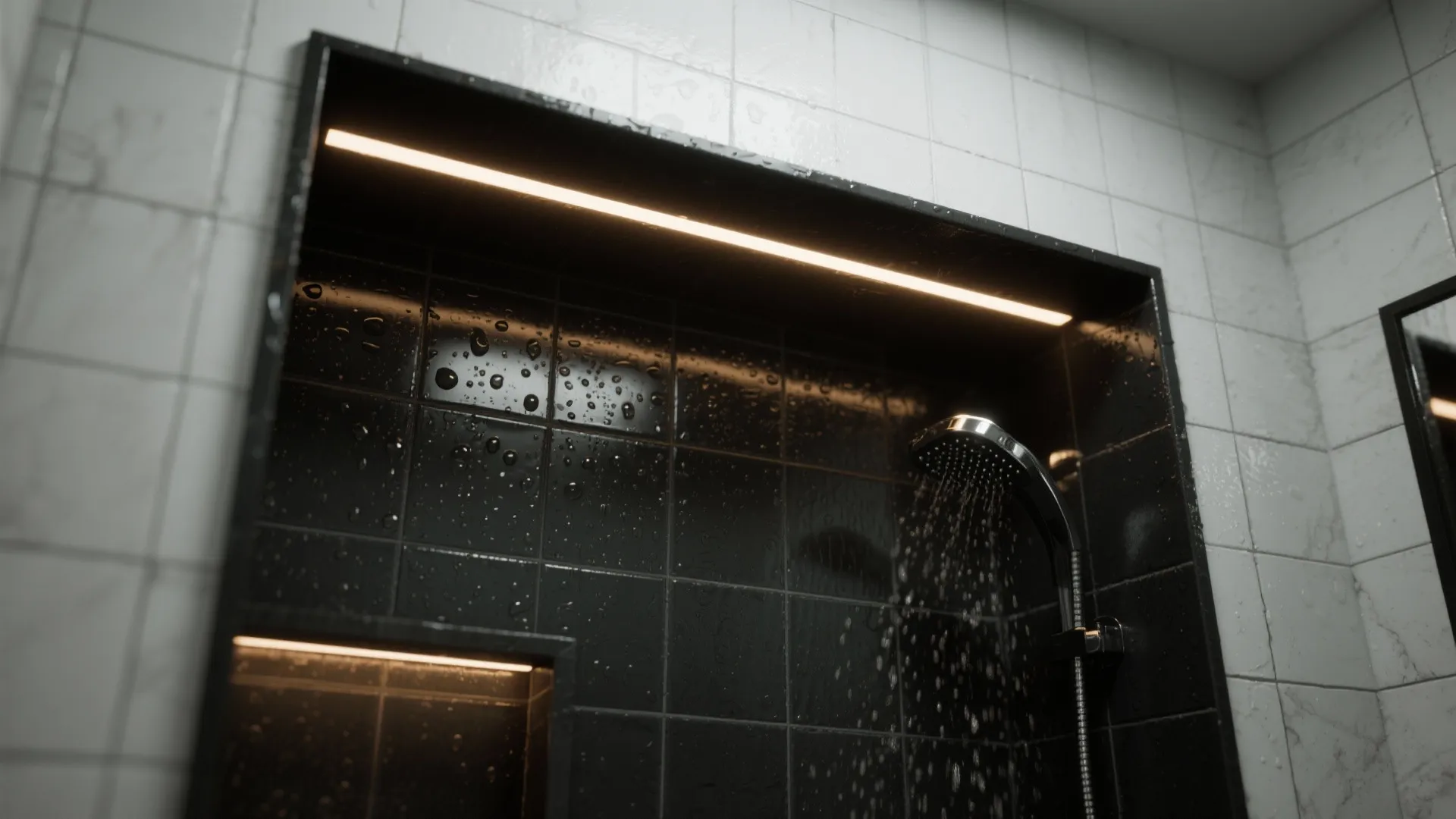 4. Black recessed trims to frame the shower