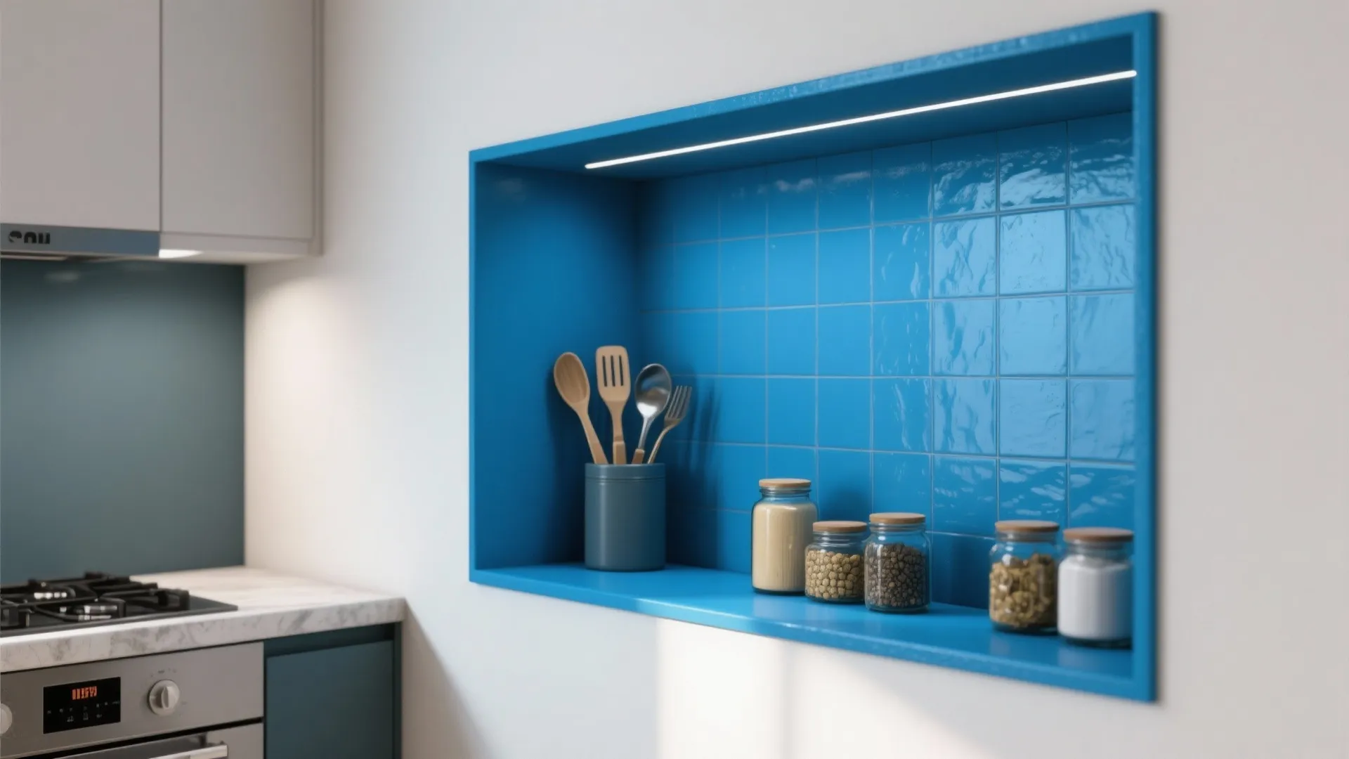 3. Recessed niche with painted blue insert