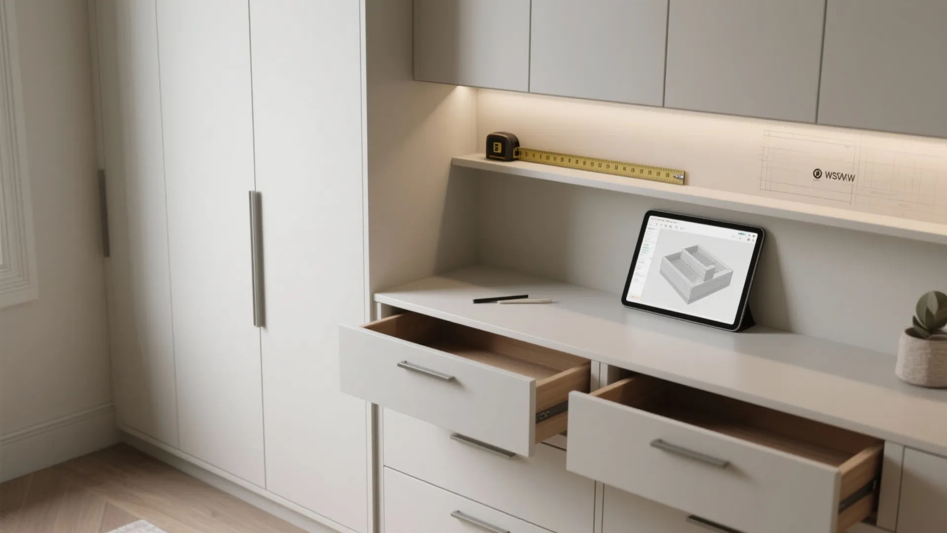 3. Recessed or built-in dresser to reclaim depth