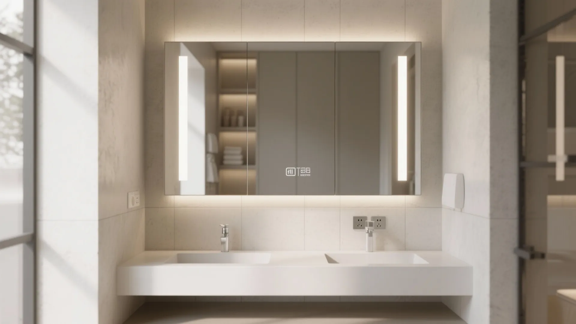 Recessed mirrored medicine cabinet with integrated lighting