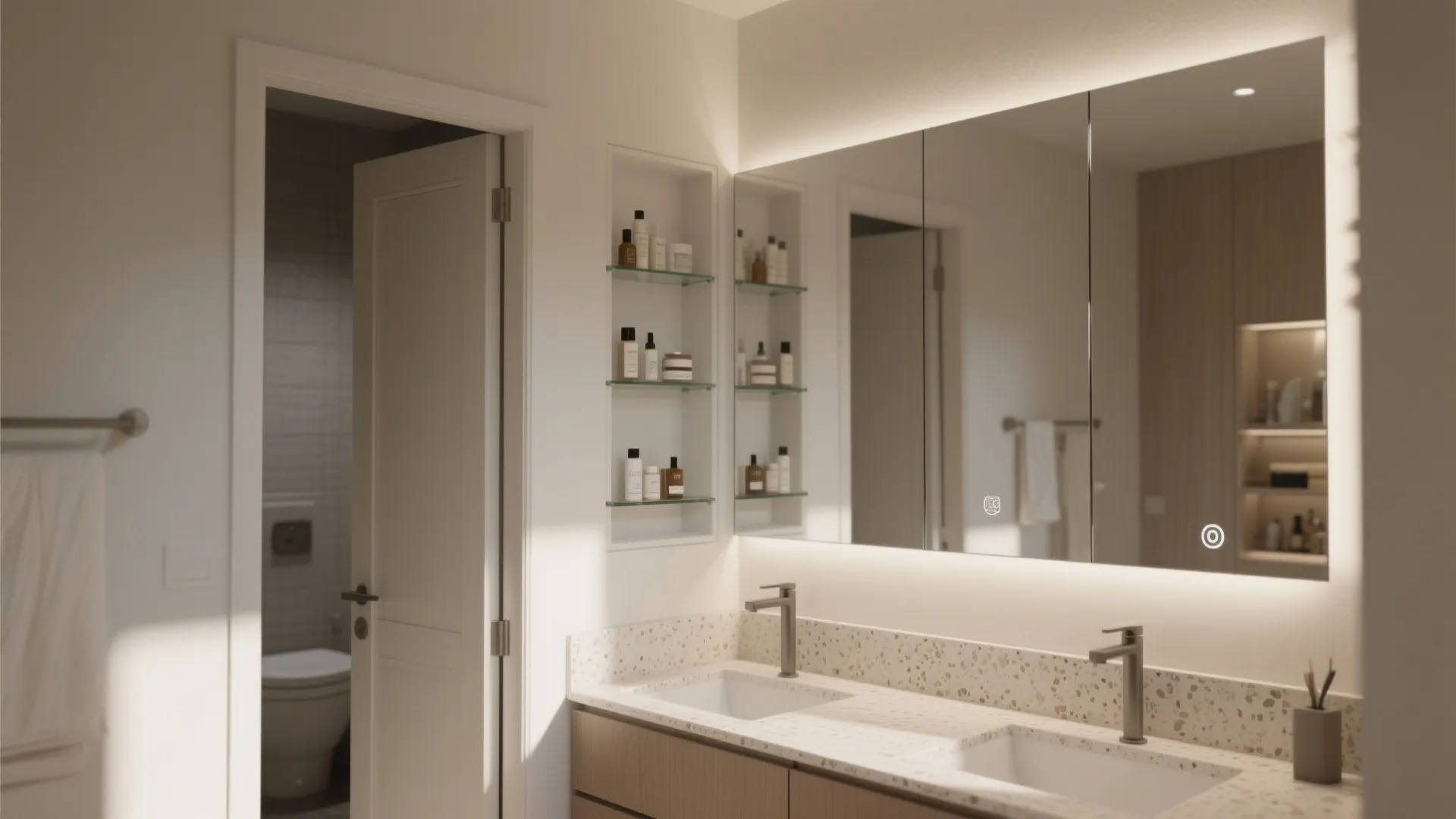 Mirrored Cabinets with Integrated Storage