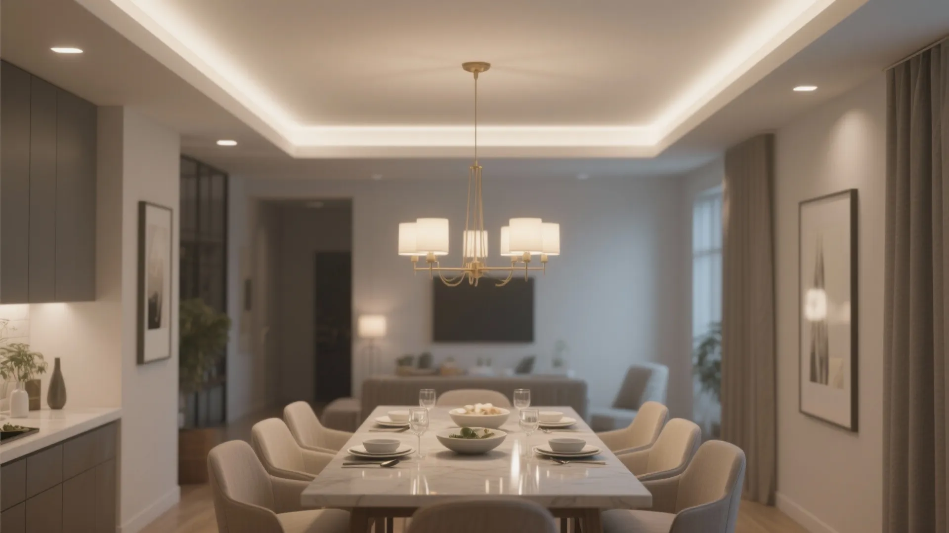 3. Recessed lights plus a dimmable chandelier