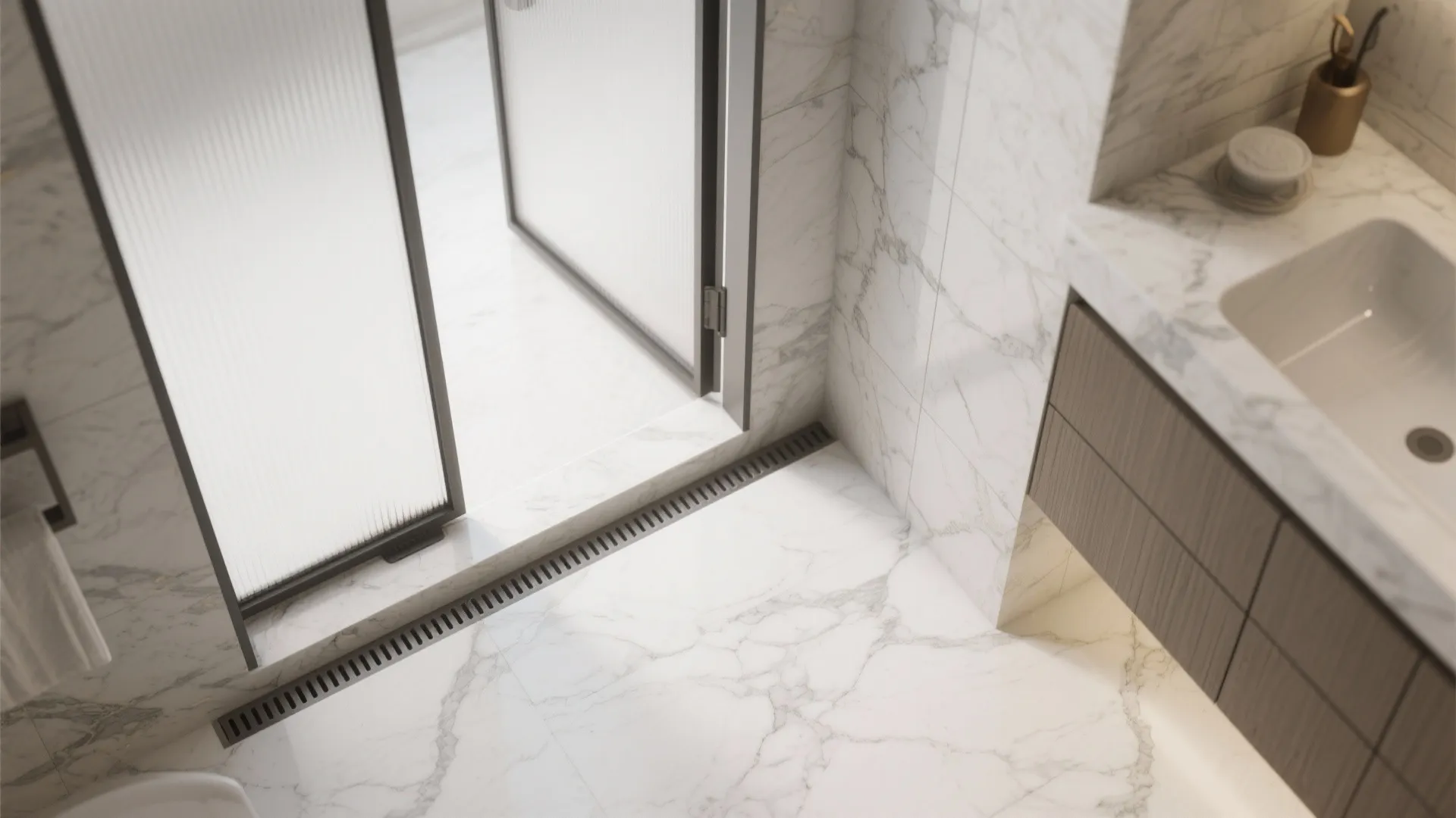 3. Recessed marble channel for flush transitions