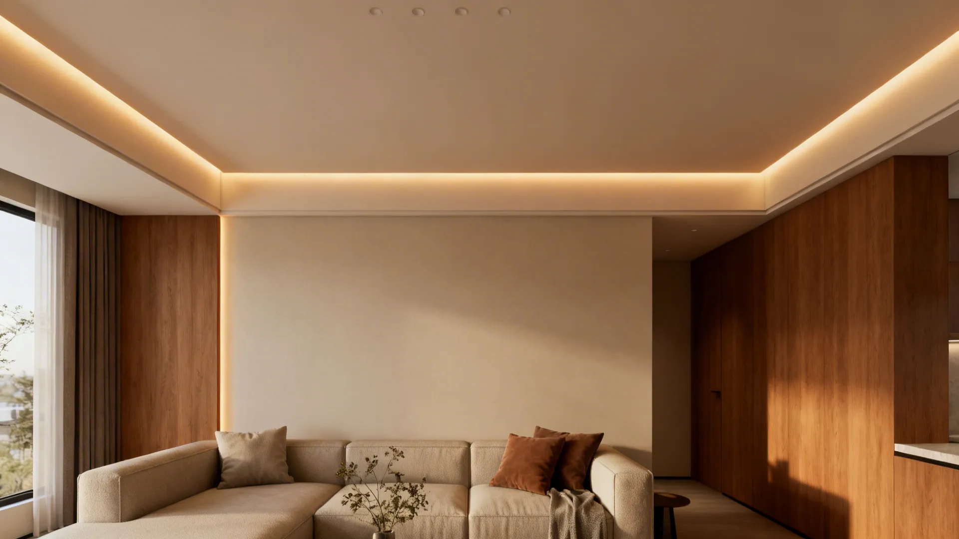 Minimal recessed ceiling with cove lighting