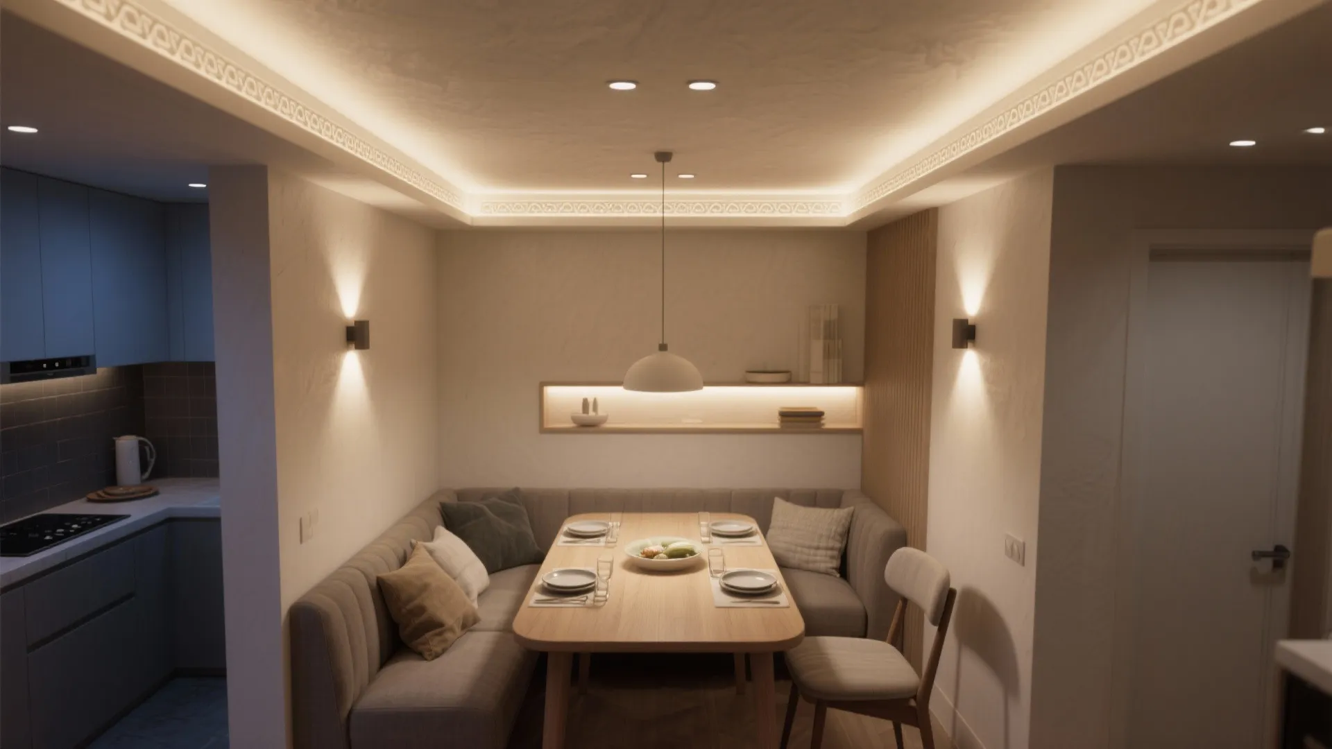 4. Recessed dimmable lighting with a decorative trim