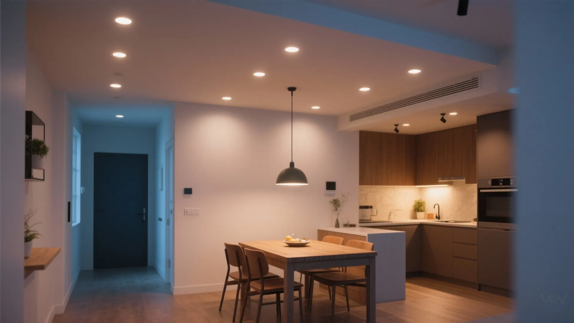 2. Dimmer-controlled recessed lights for mood