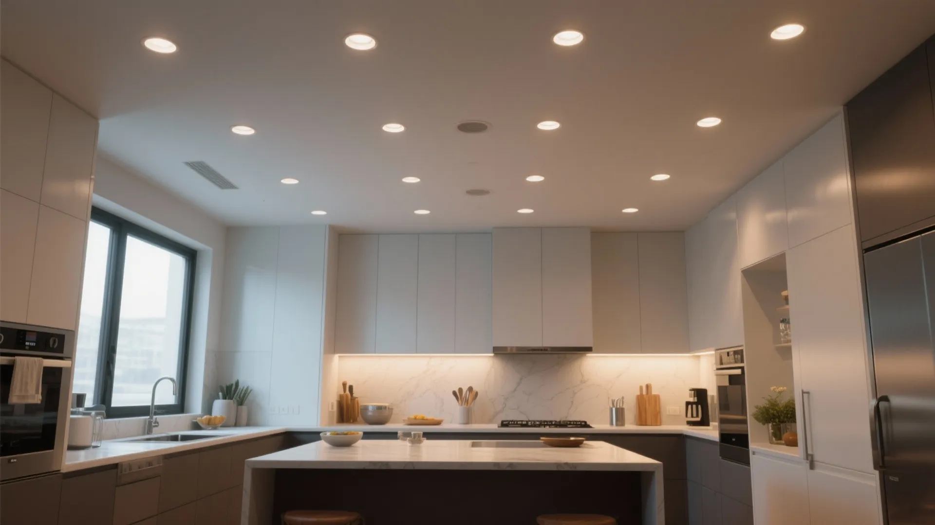 4. Recessed lights + dimmers for clean looks