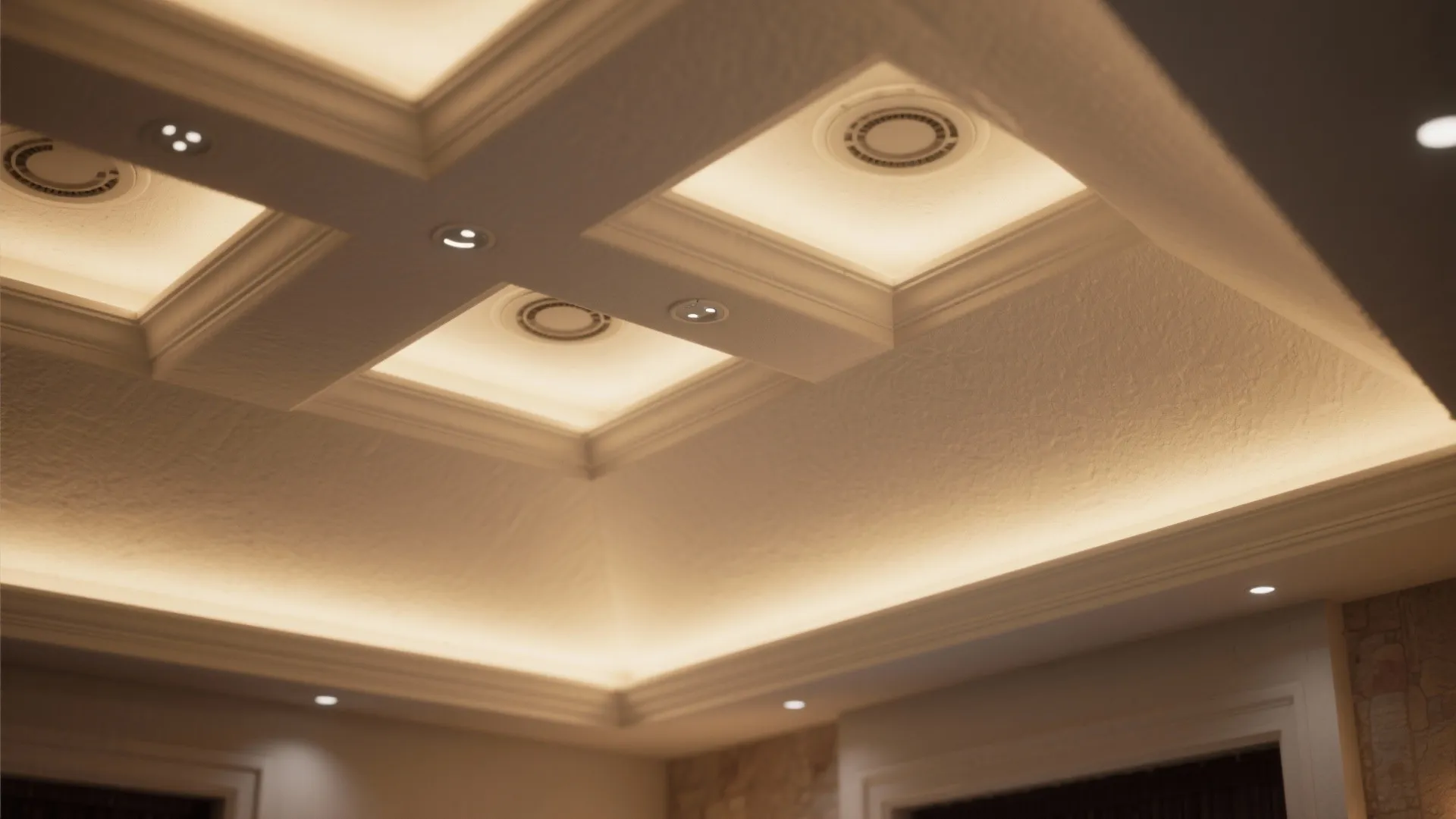 1. Layered lighting with recessed cans and dimmers