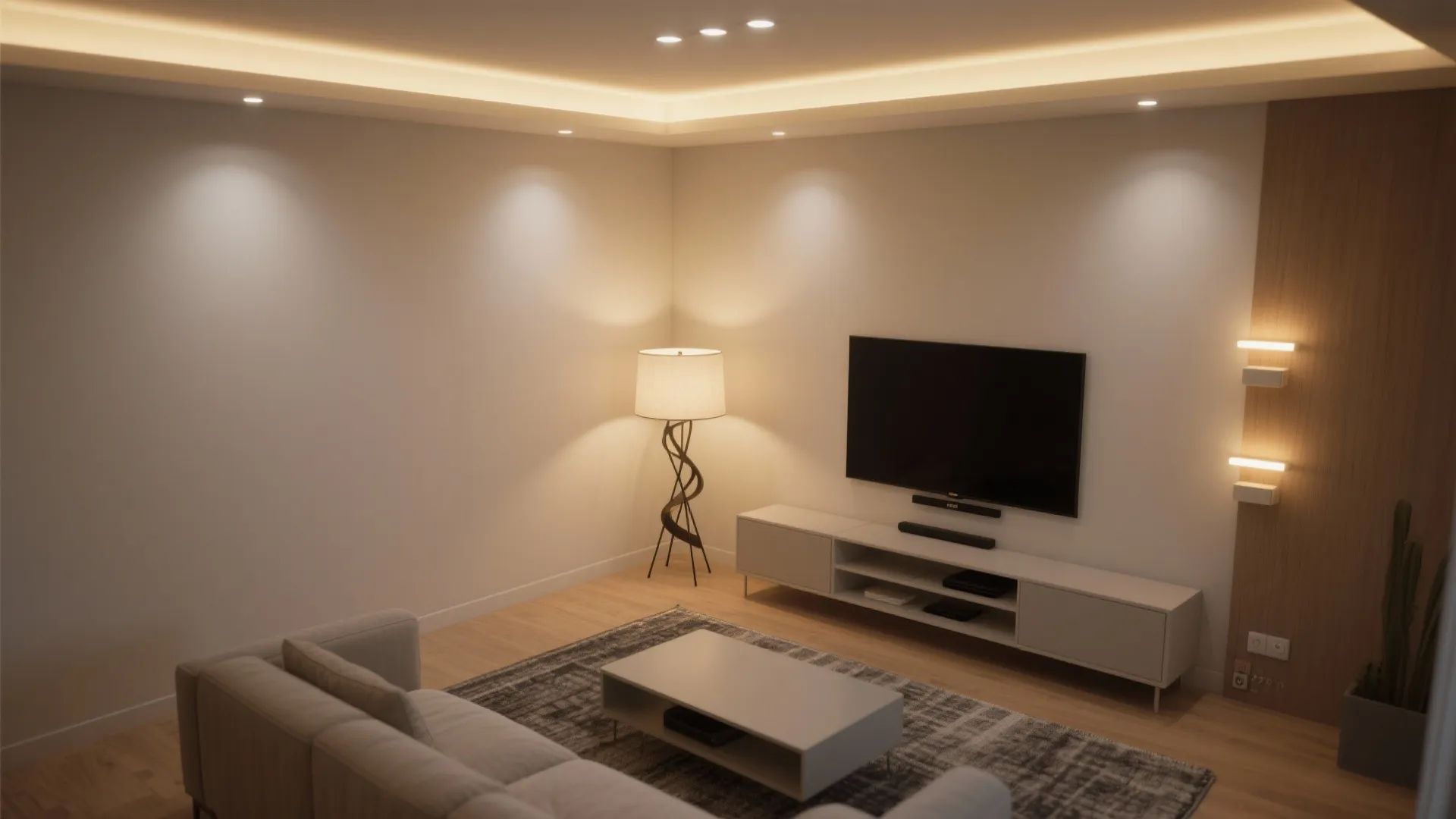 2. Recessed downlights with dimmers for a clean ceiling