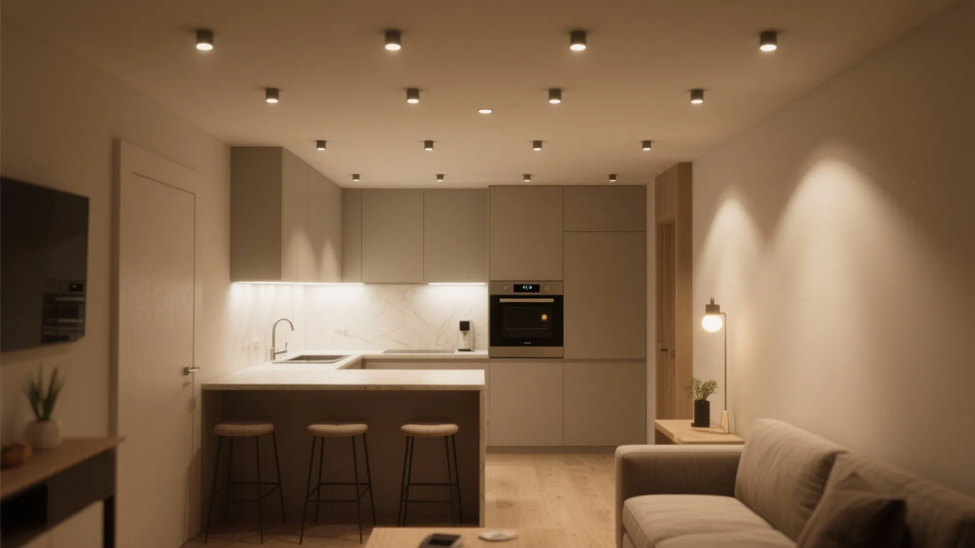 1. Recessed dimmable downlights with accents