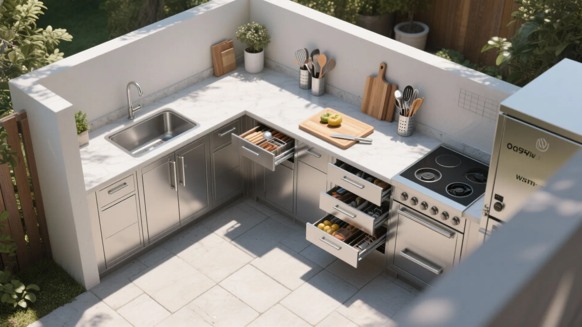 3. Recessed drawer-style doors for prep zones