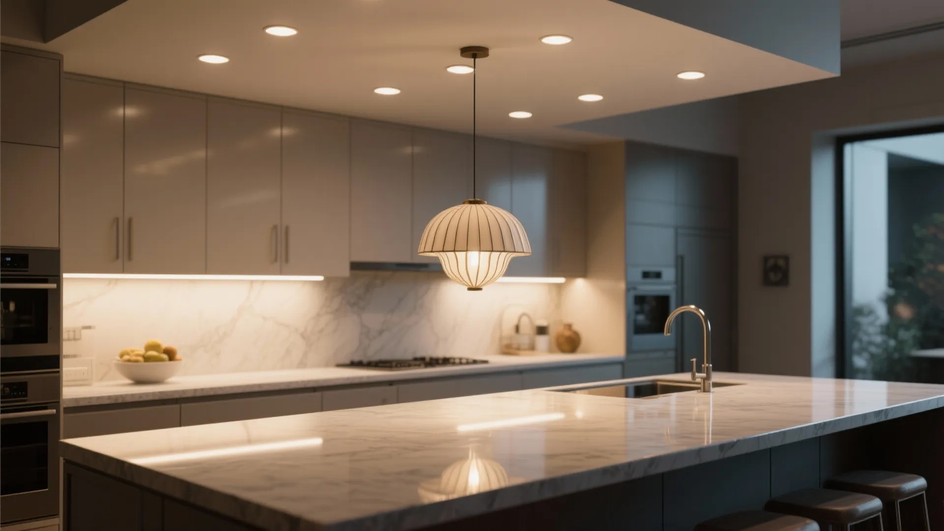 3. Recessed lights with a decorative focal point