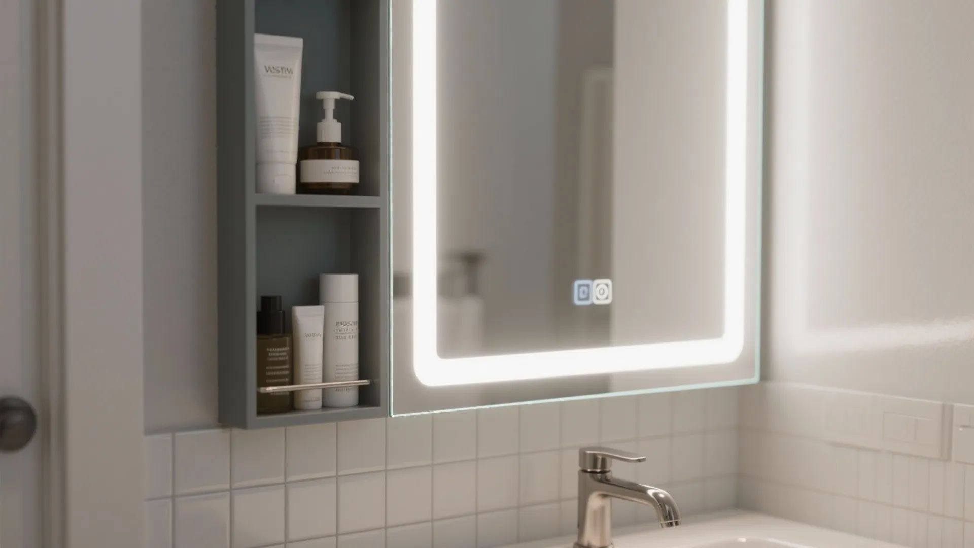 1) Slim Recessed Medicine Cabinets with Integrated Lighting