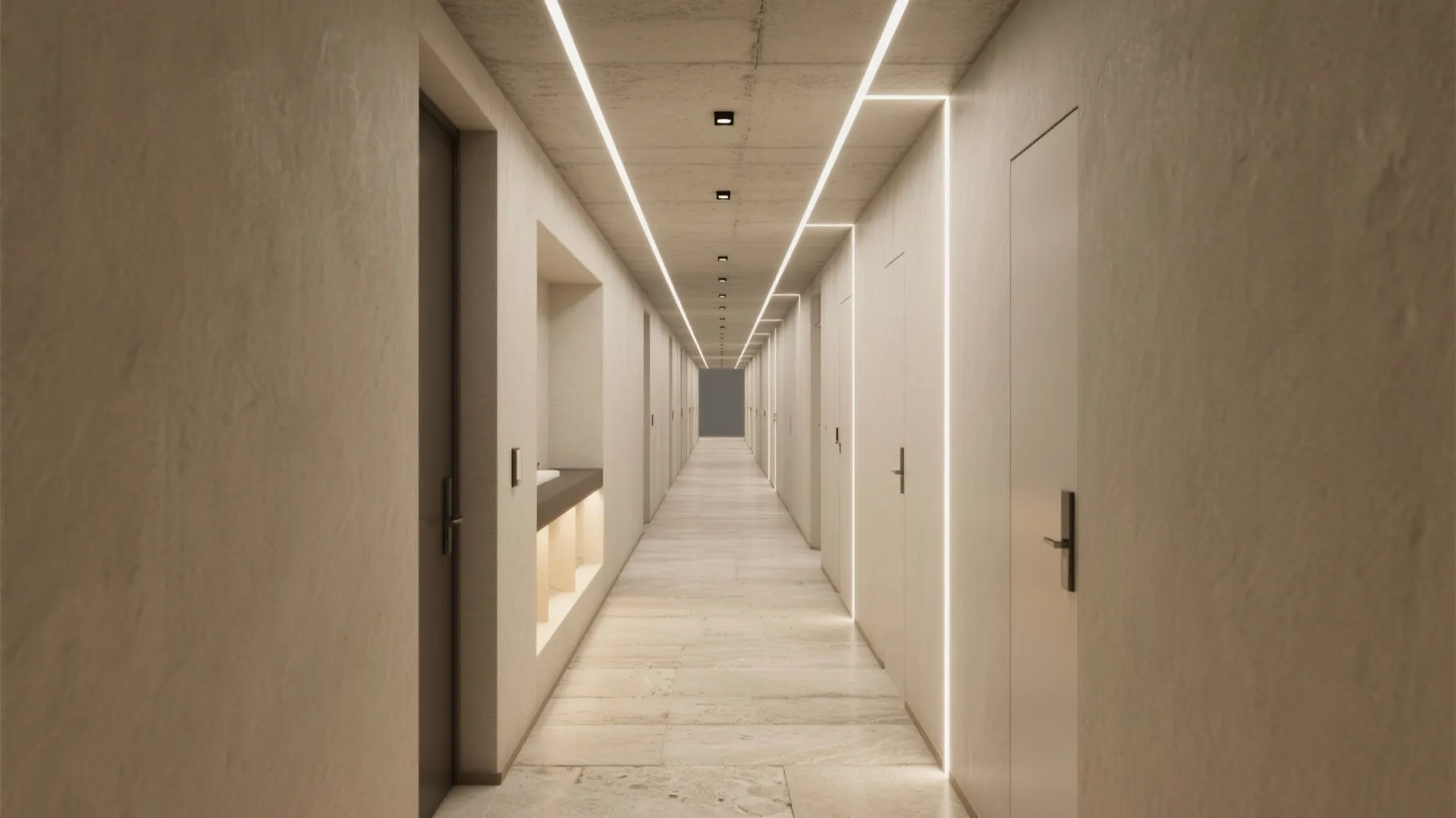 4) Cement Ceiling With Recessed Linear Lighting