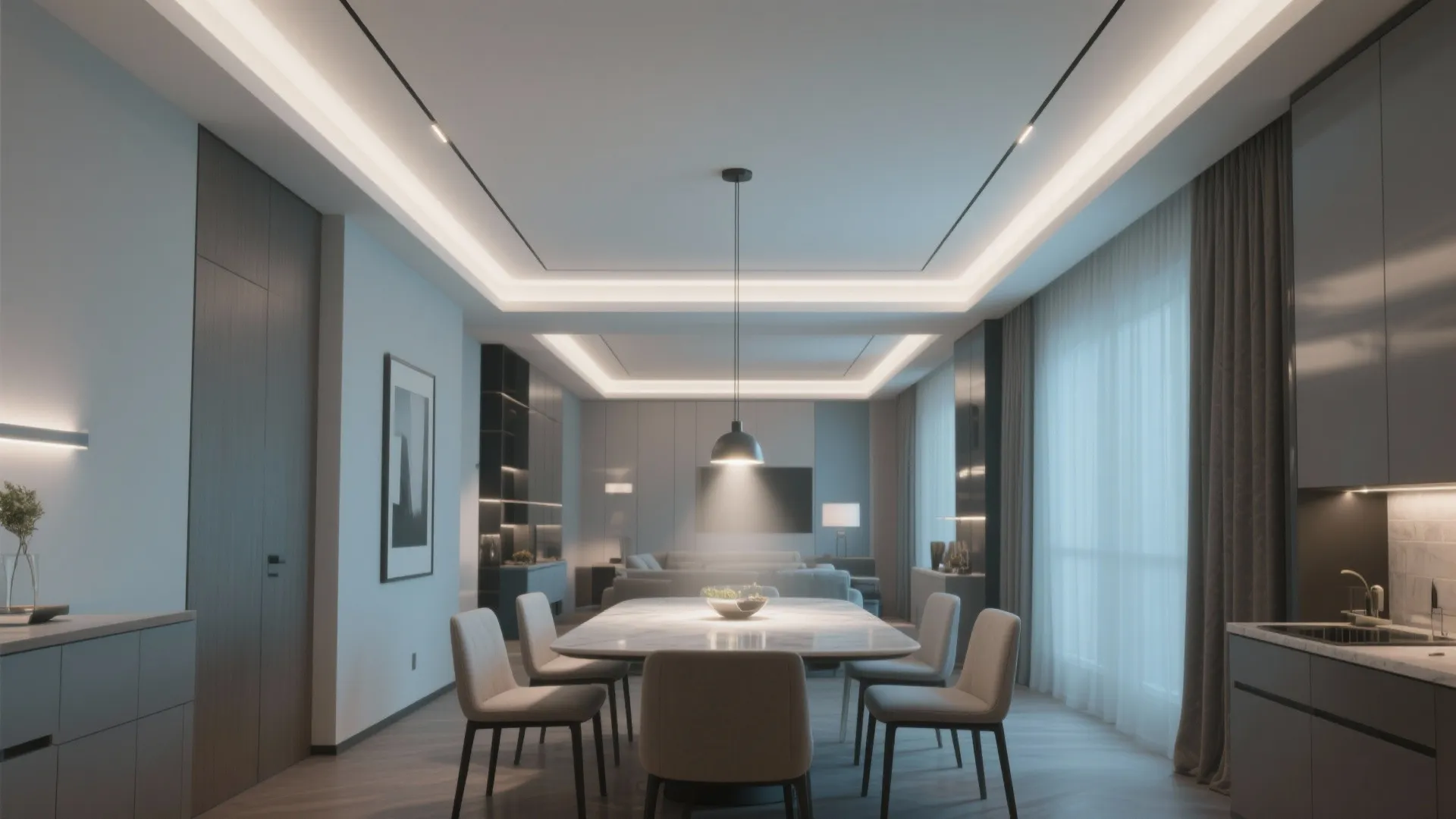3. Recessed-look flush panels for a modern clean ceiling