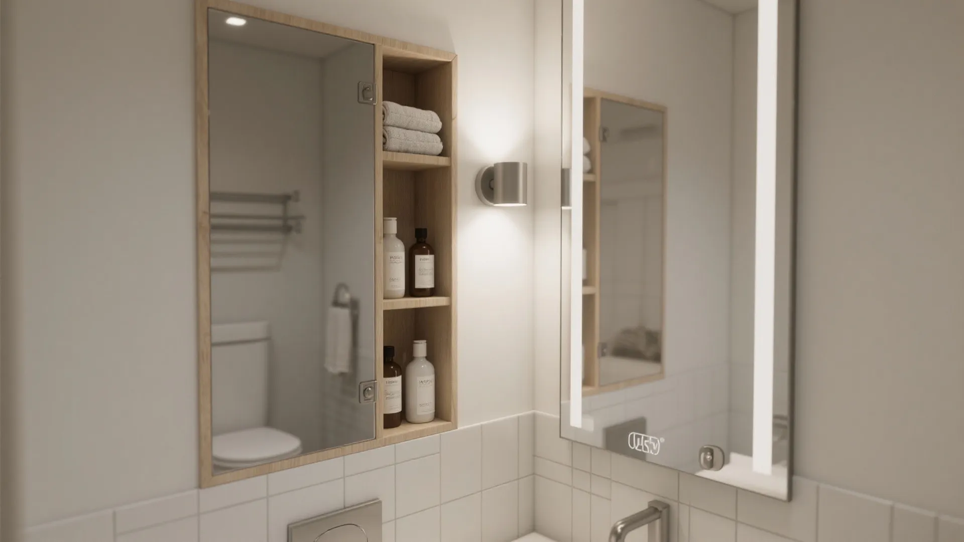 Idea 2: Go vertical with recessed storage and mirrored medicine