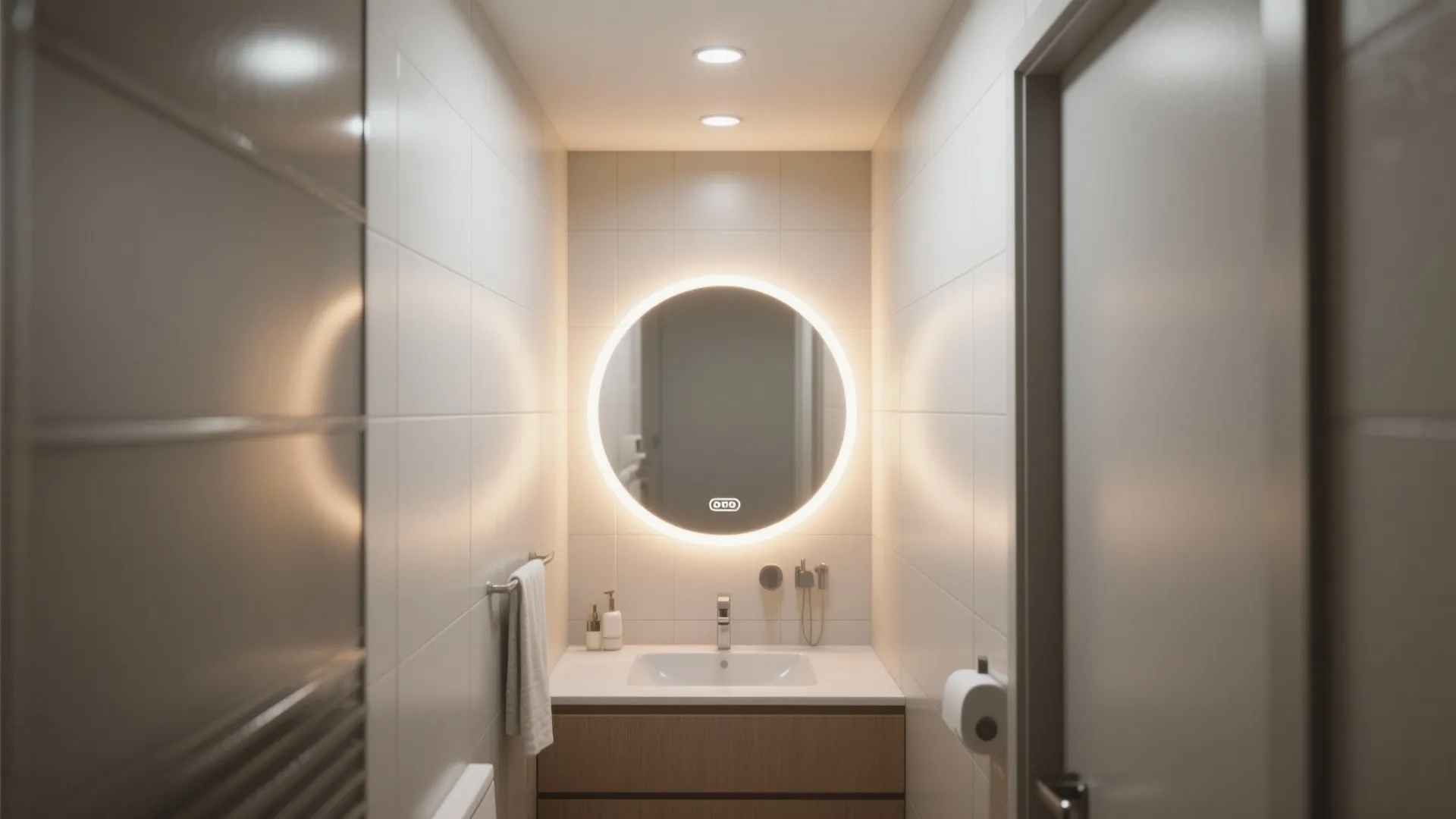 2. Recessed downlight + LED mirror backlight