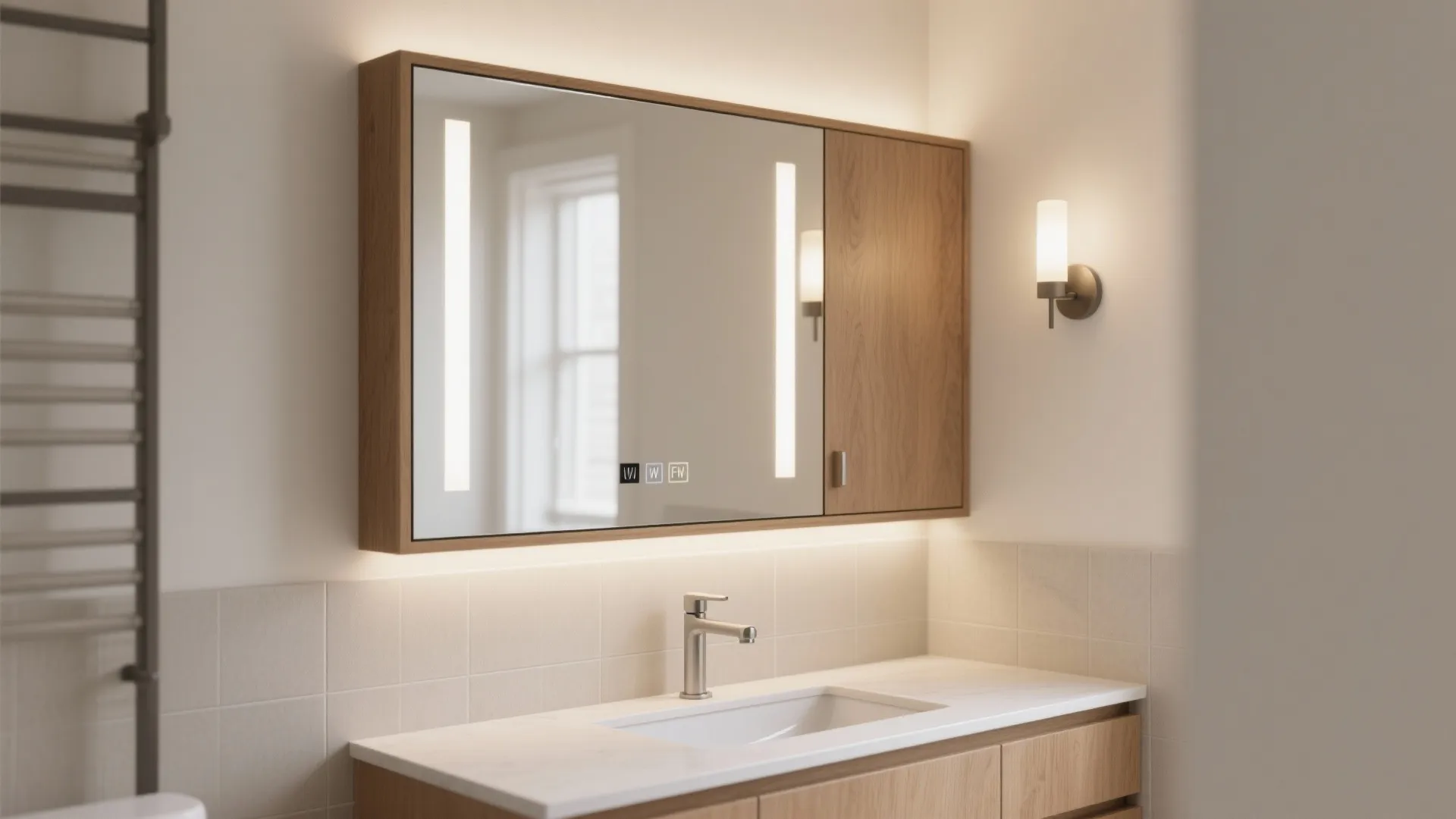 Minimalist storage with mirrored medicine cabinets