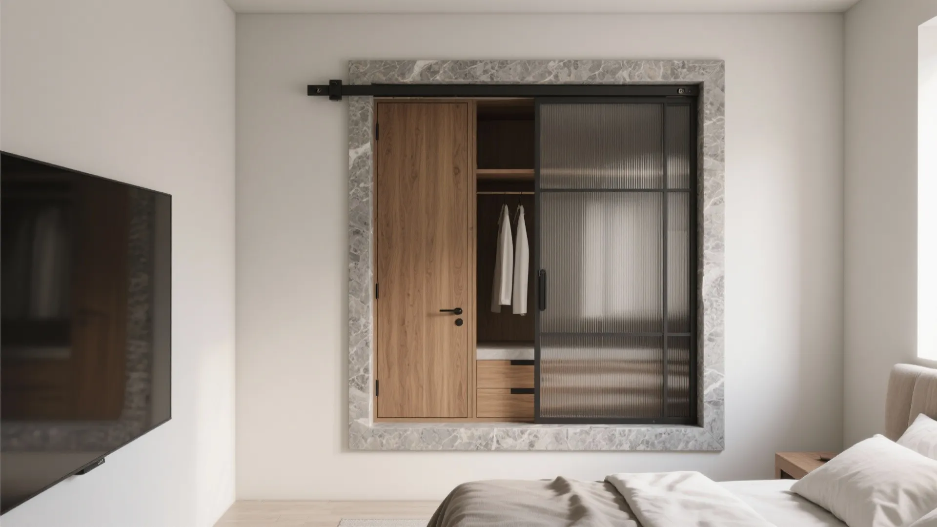 1) Recessed Stone Niche with Sliding Fronts