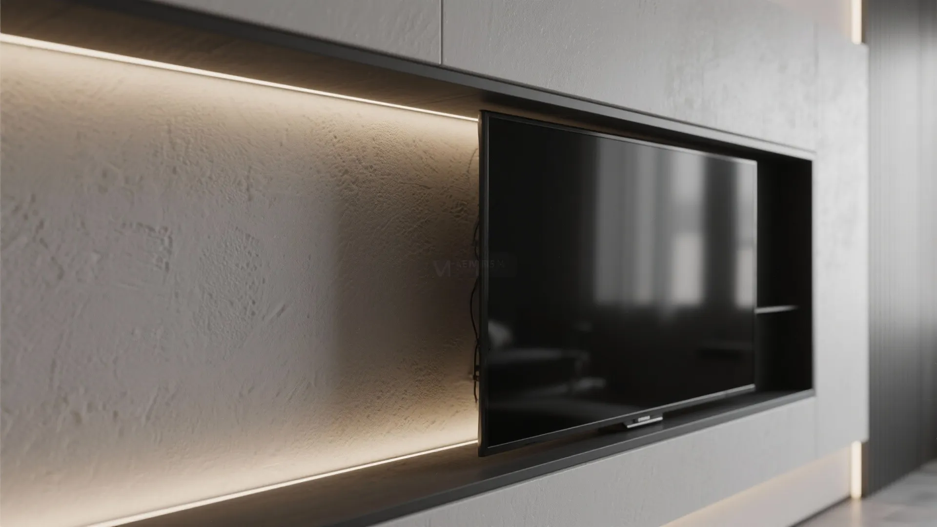 Recessed TV Niche with Shadow Gap and LED Bias Lighting