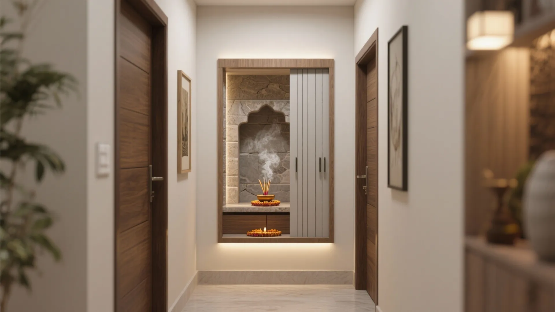 3. Recessed niche with sliding doors