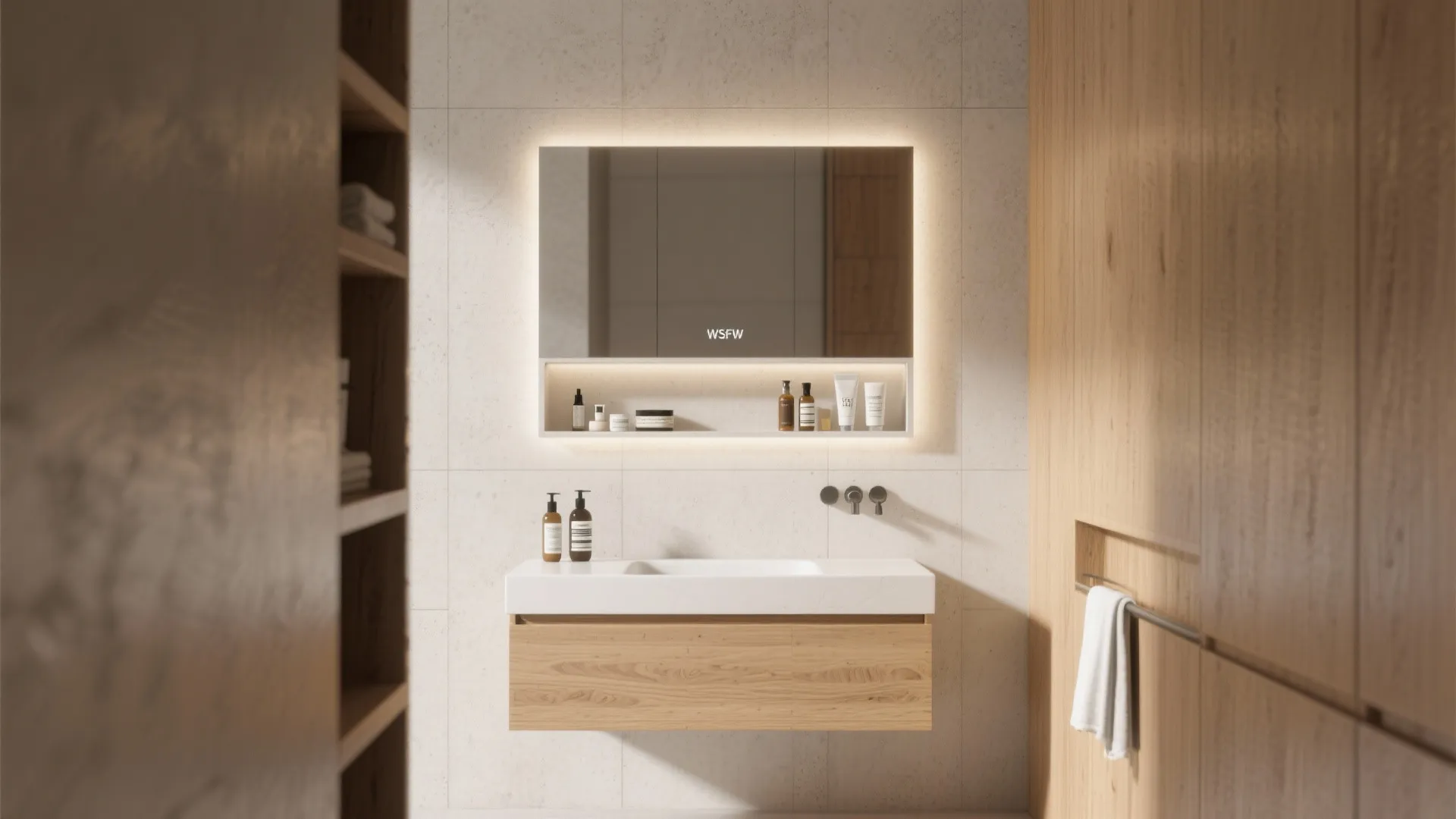 Wall-mounted basin with recessed niche