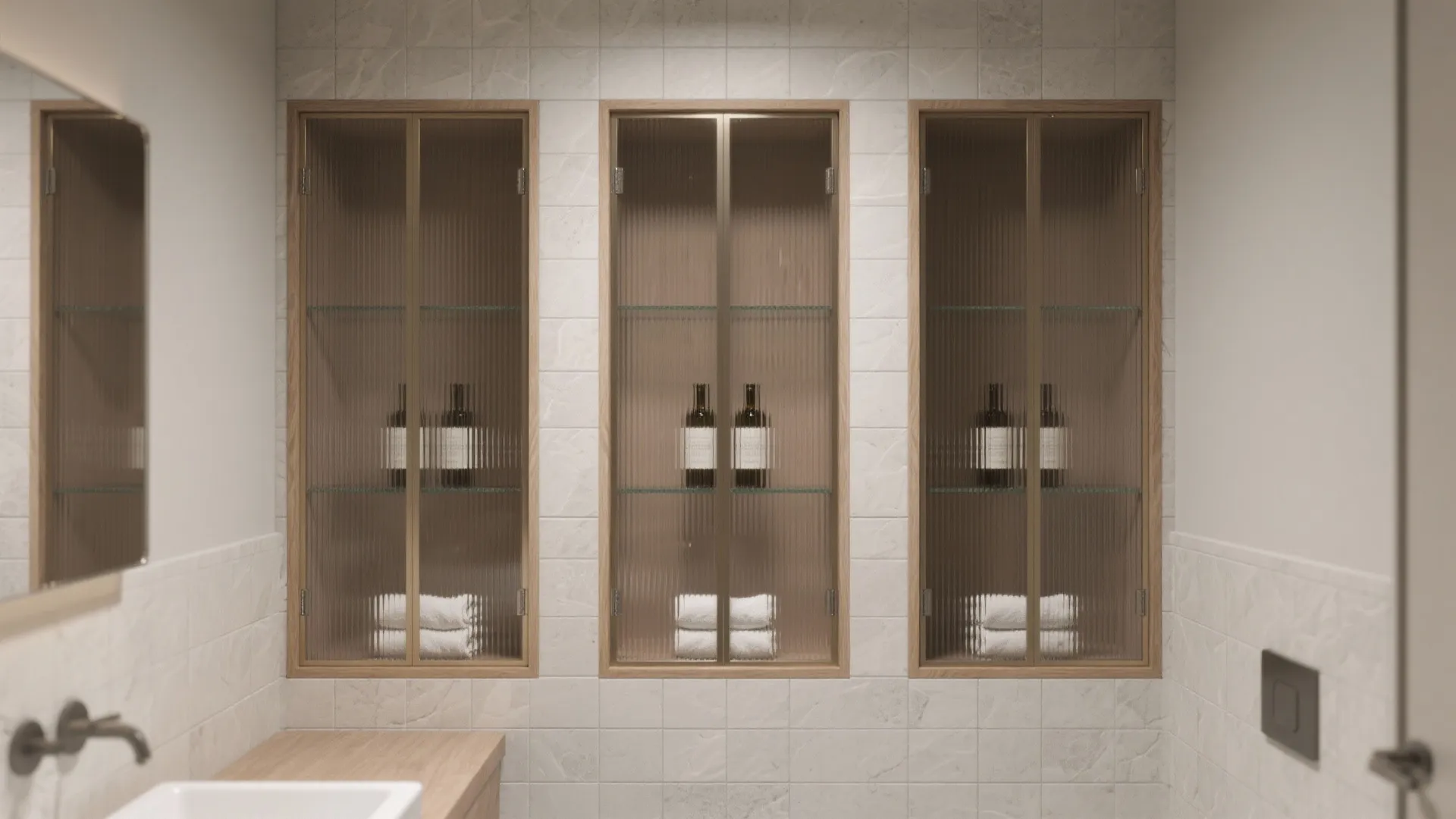 Recessed niche cupboards between studs