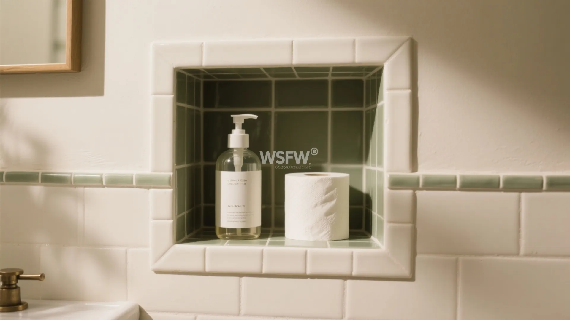 1) Minimal, vertical storage that doesn’t crowd the pedestal