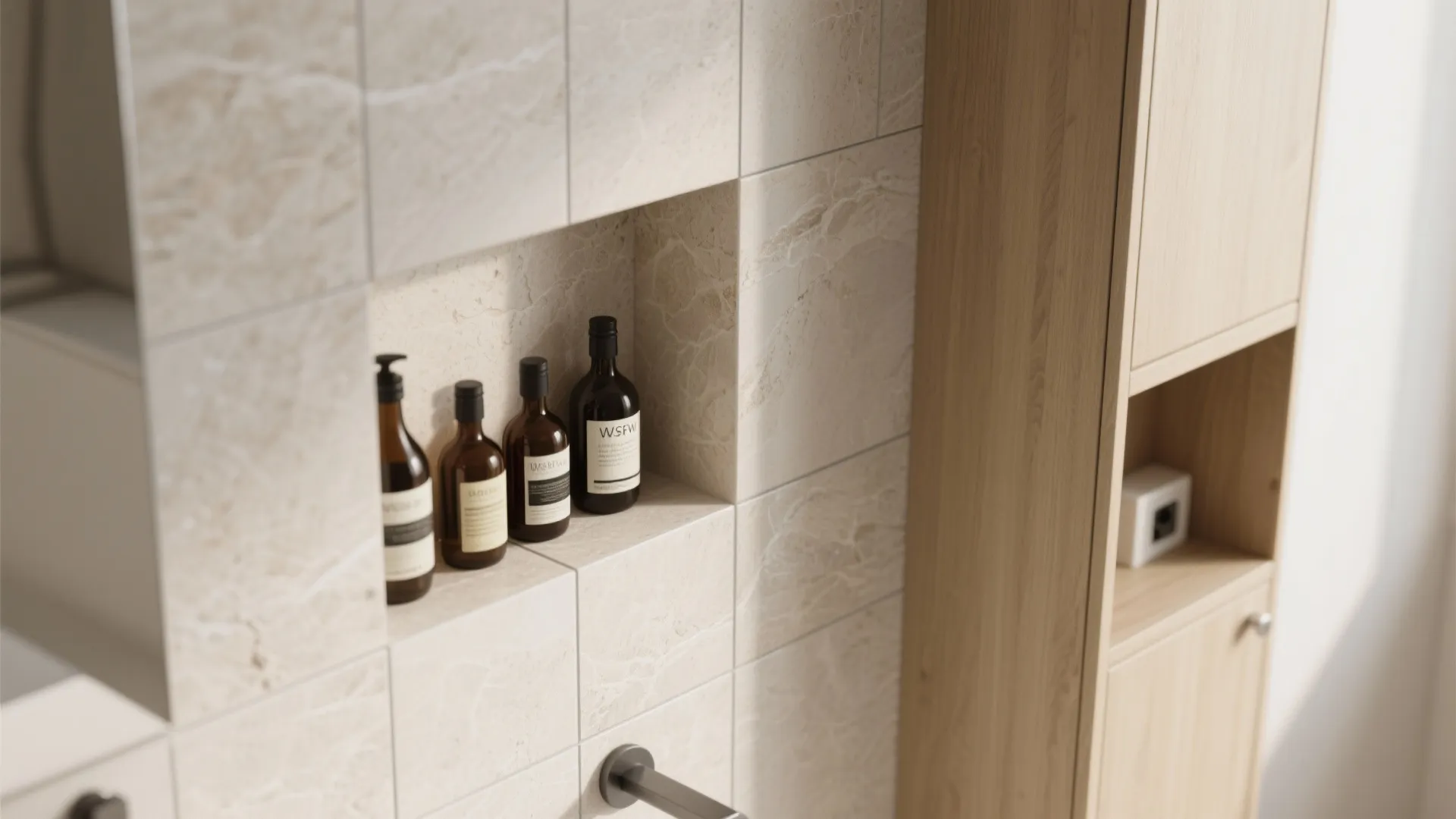 Vertical storage: recessed niches, shallow tall cabinets, and mirrored medicine