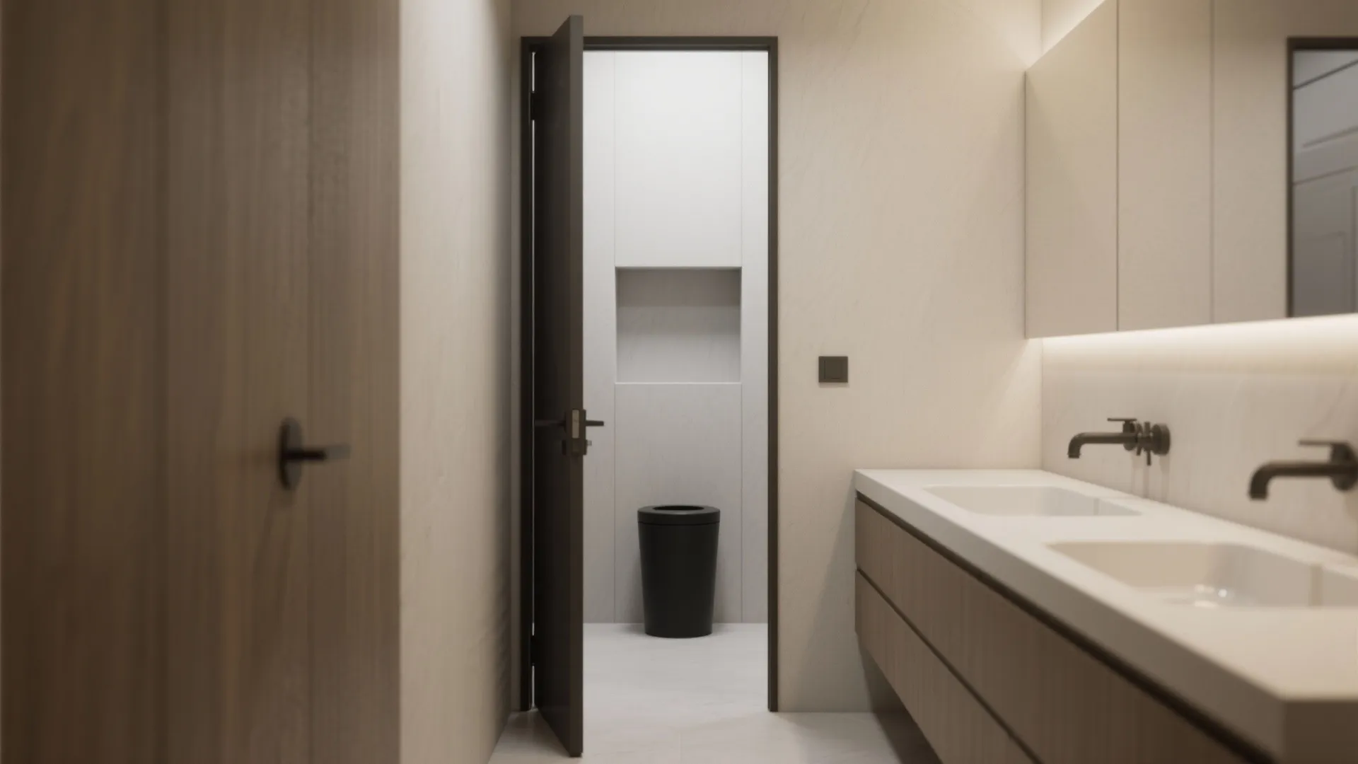 2. Use a recessed niche behind a pocket door