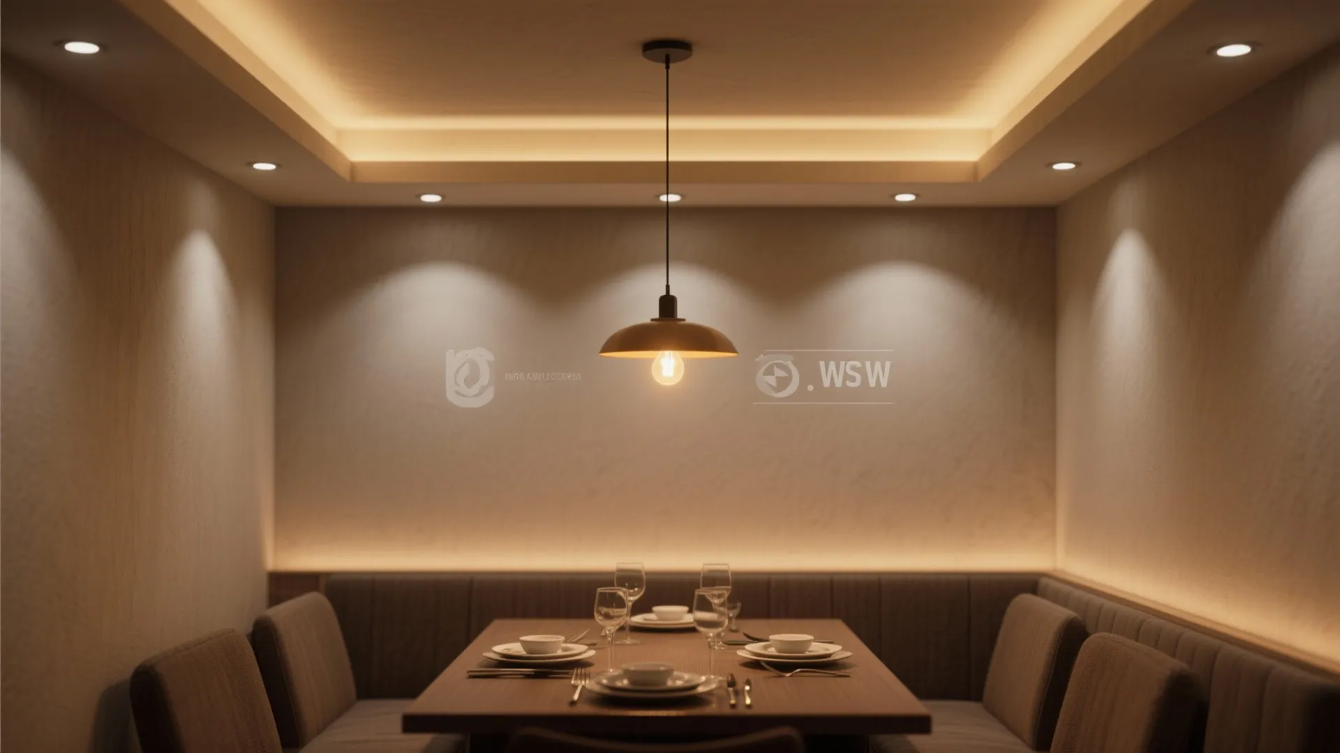 3. Recessed lights with a feature dimmable pendant