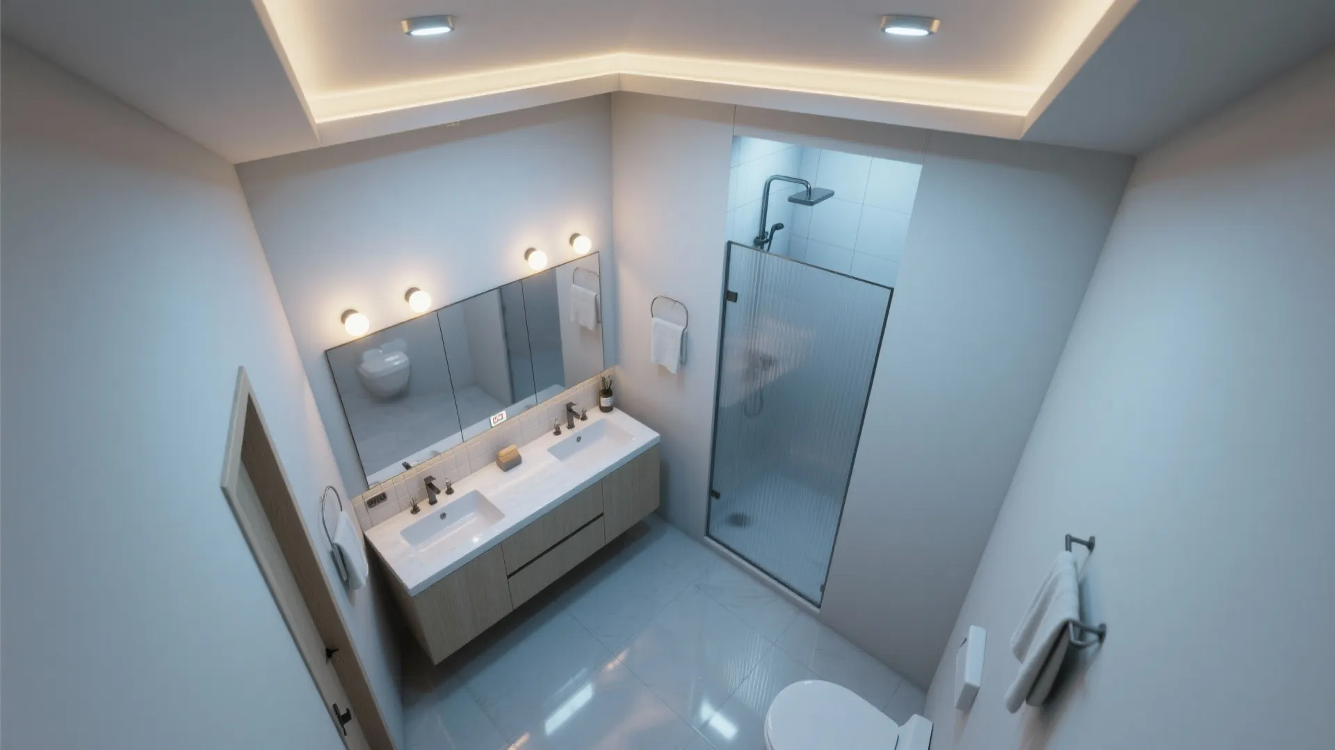 3. Recessed Light Pairing with a 4-Bulb Vanity
