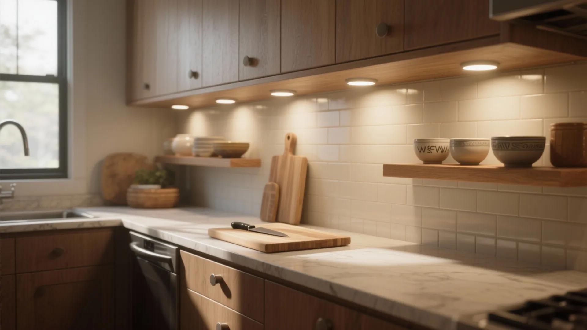 2. Recessed puck lights for targeted zones