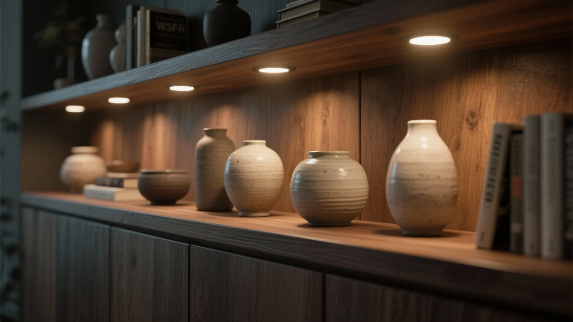 3. Recessed shelf puck lights for display