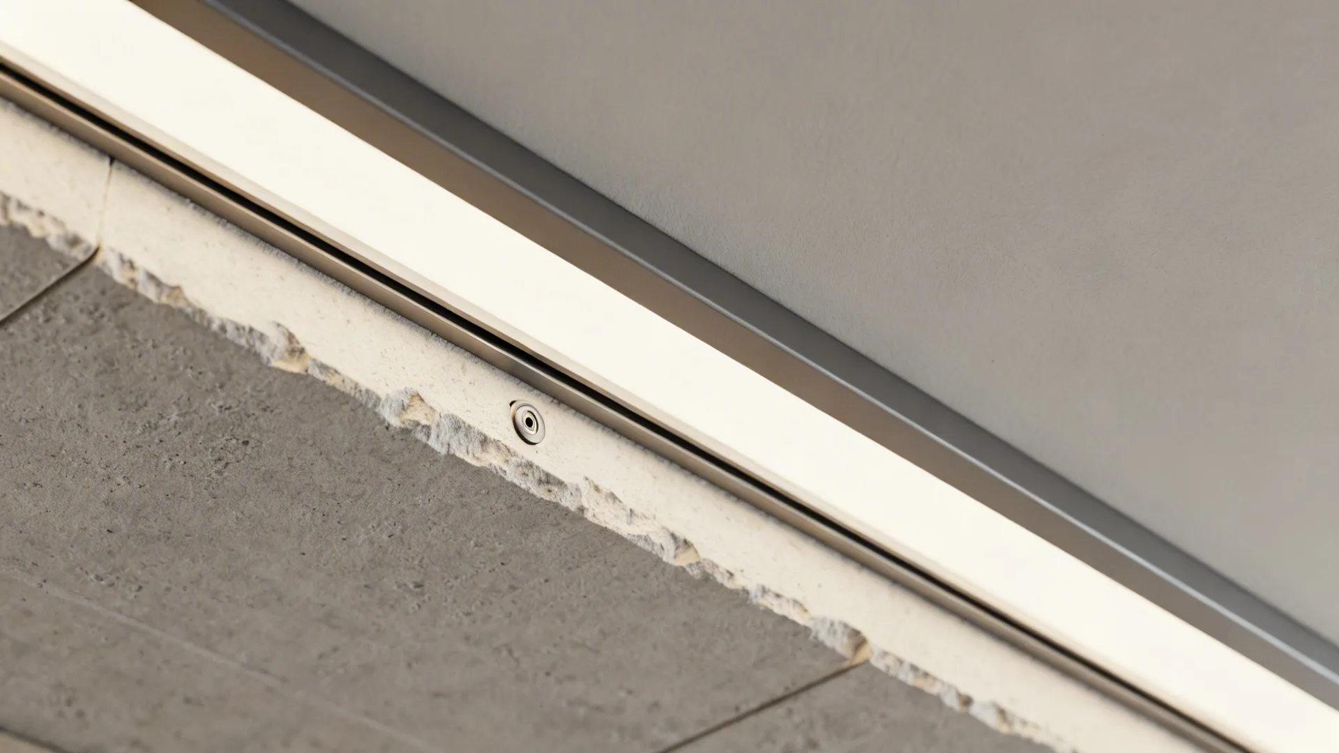 1) Slim recessed grid for unified kitchen–hall flow