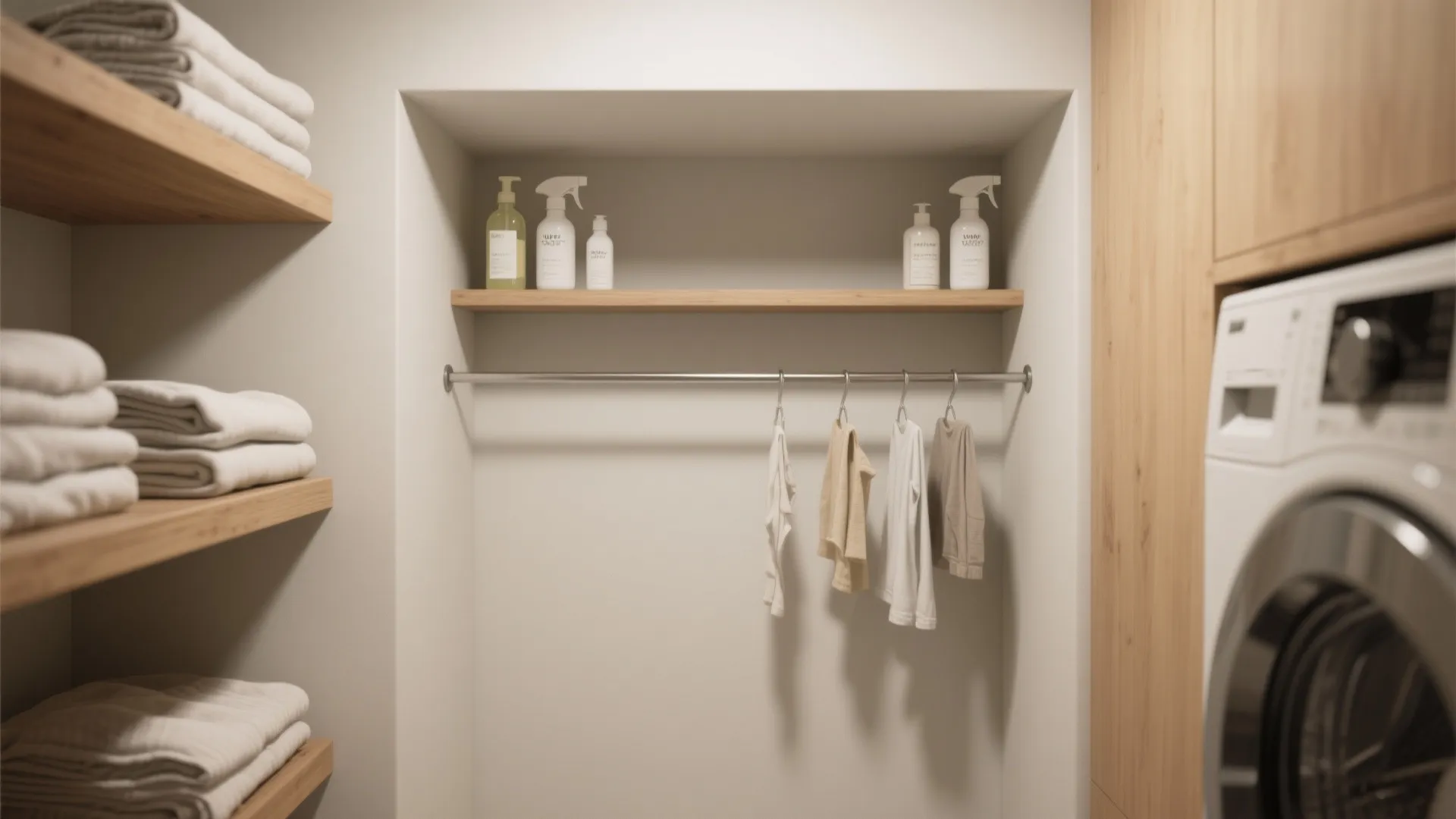 5. Recessed shallow shelves and integrated hanging rod