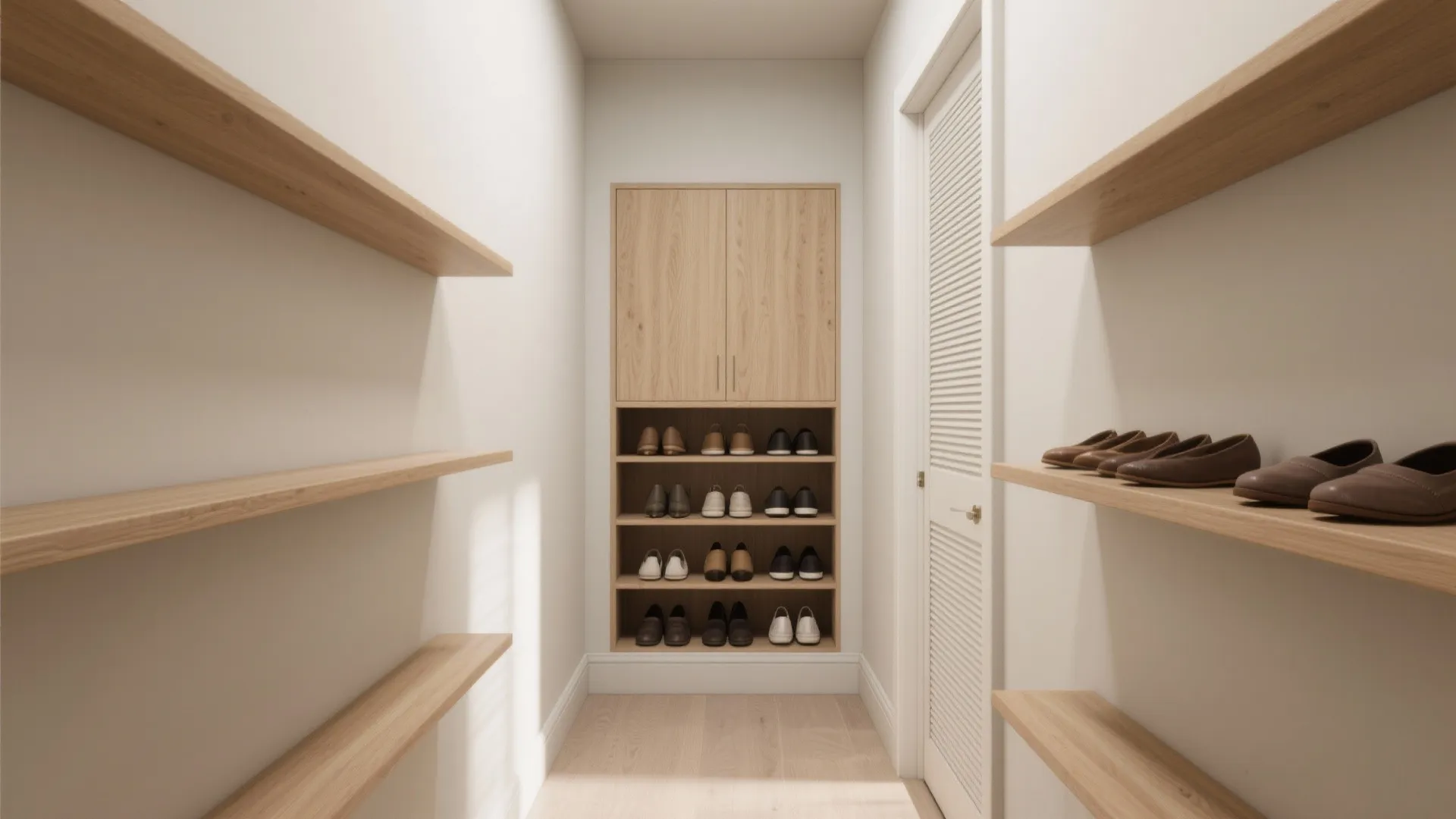 Built-in shoe niche with overhead cubbies