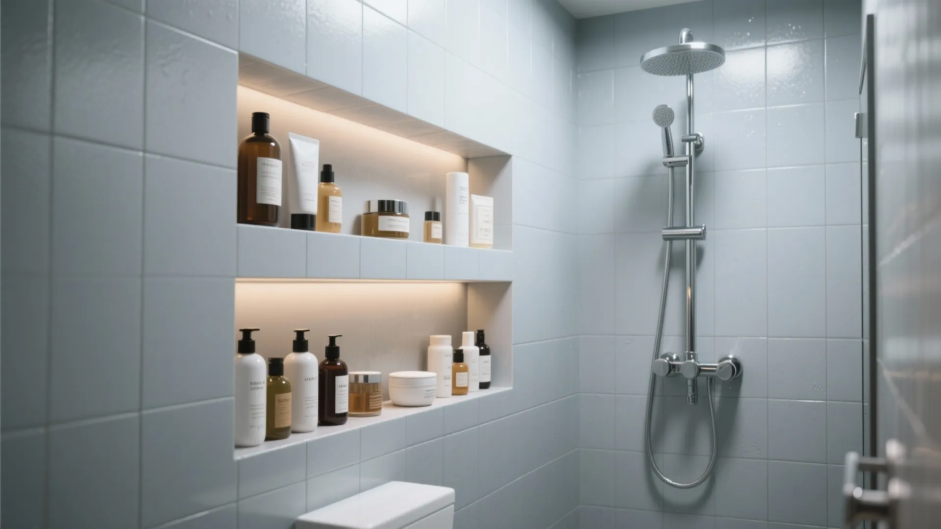 4. Add recessed shelving in the shower