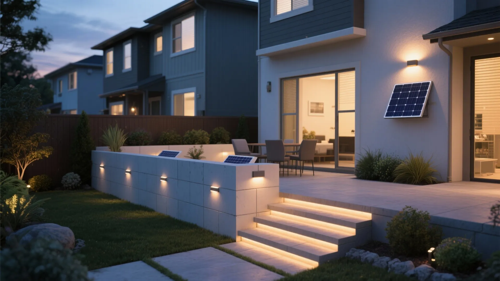 2. Recessed Step Lights on Retaining Walls