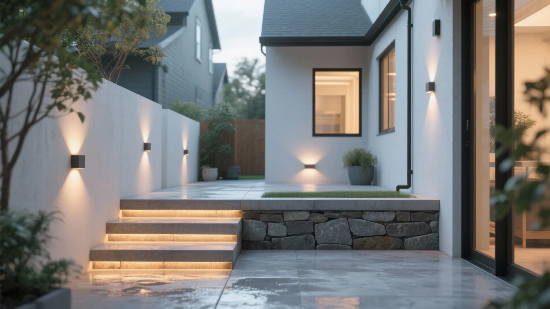 3. Recessed Wall Lights on Steps and Low Walls