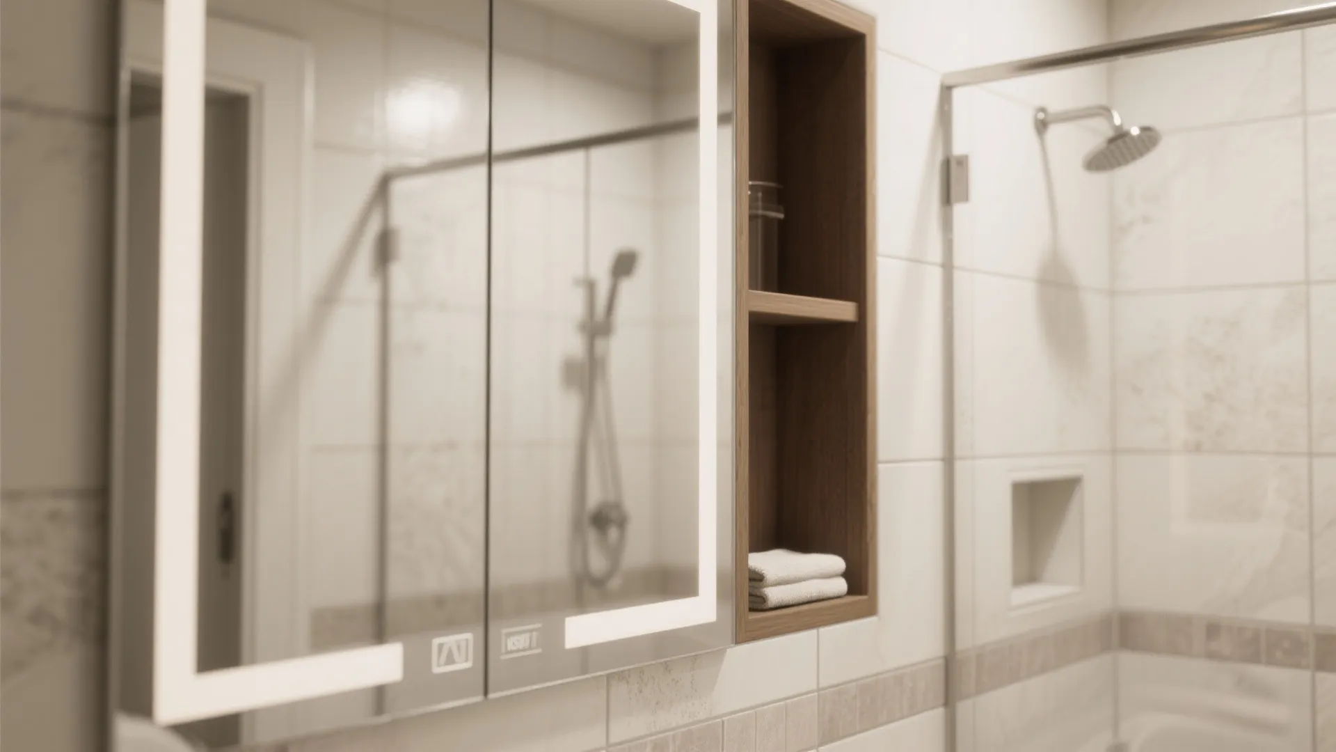 Built-in storage: mirrored cabinets and recessed niches