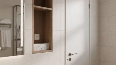 Modern Bathroom with Wooden Niche Storage