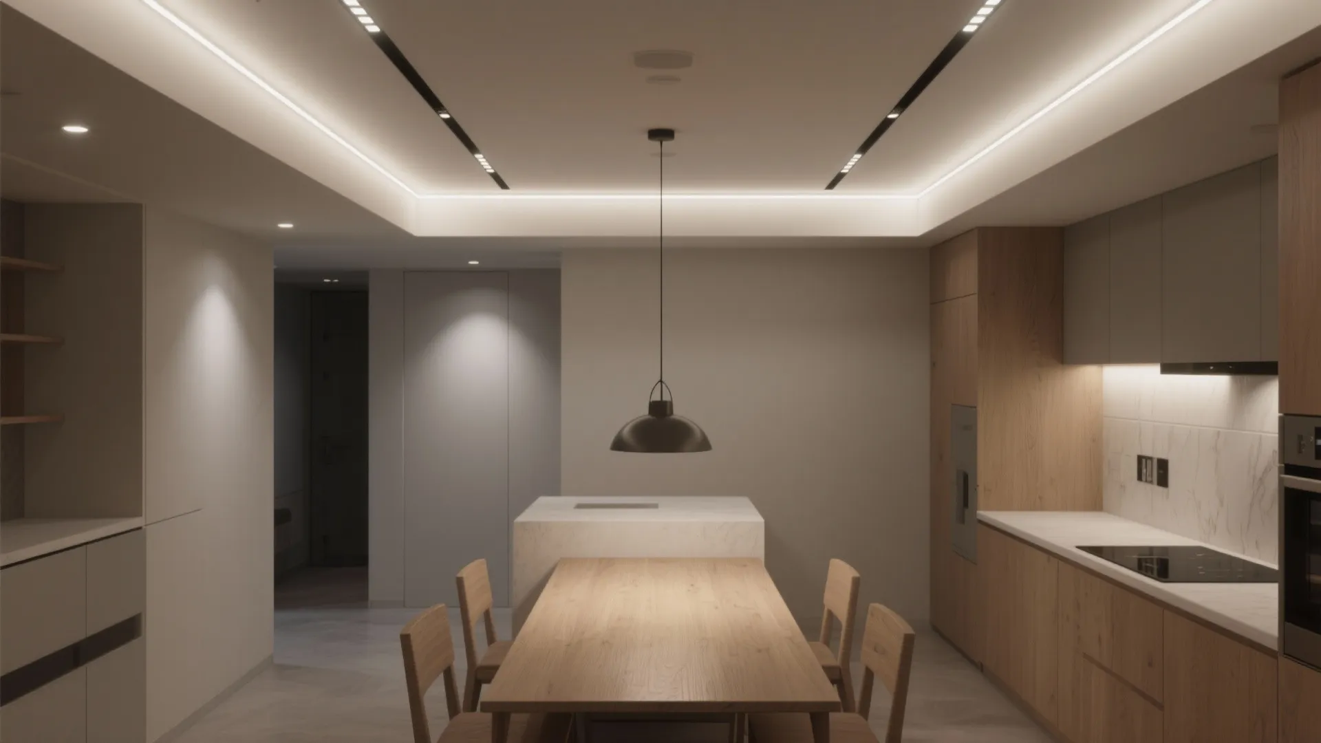 3. Recessed + strip lights for clean modern looks