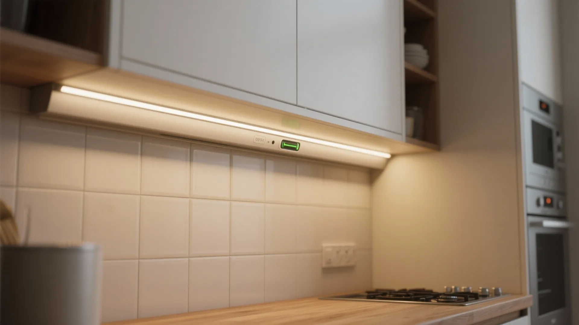 4. Recessed-look rechargeable strips under cabinets