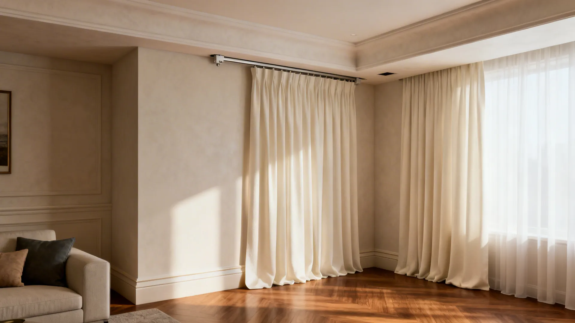 4. Curtains on a Recessed Track for Concealed Look
